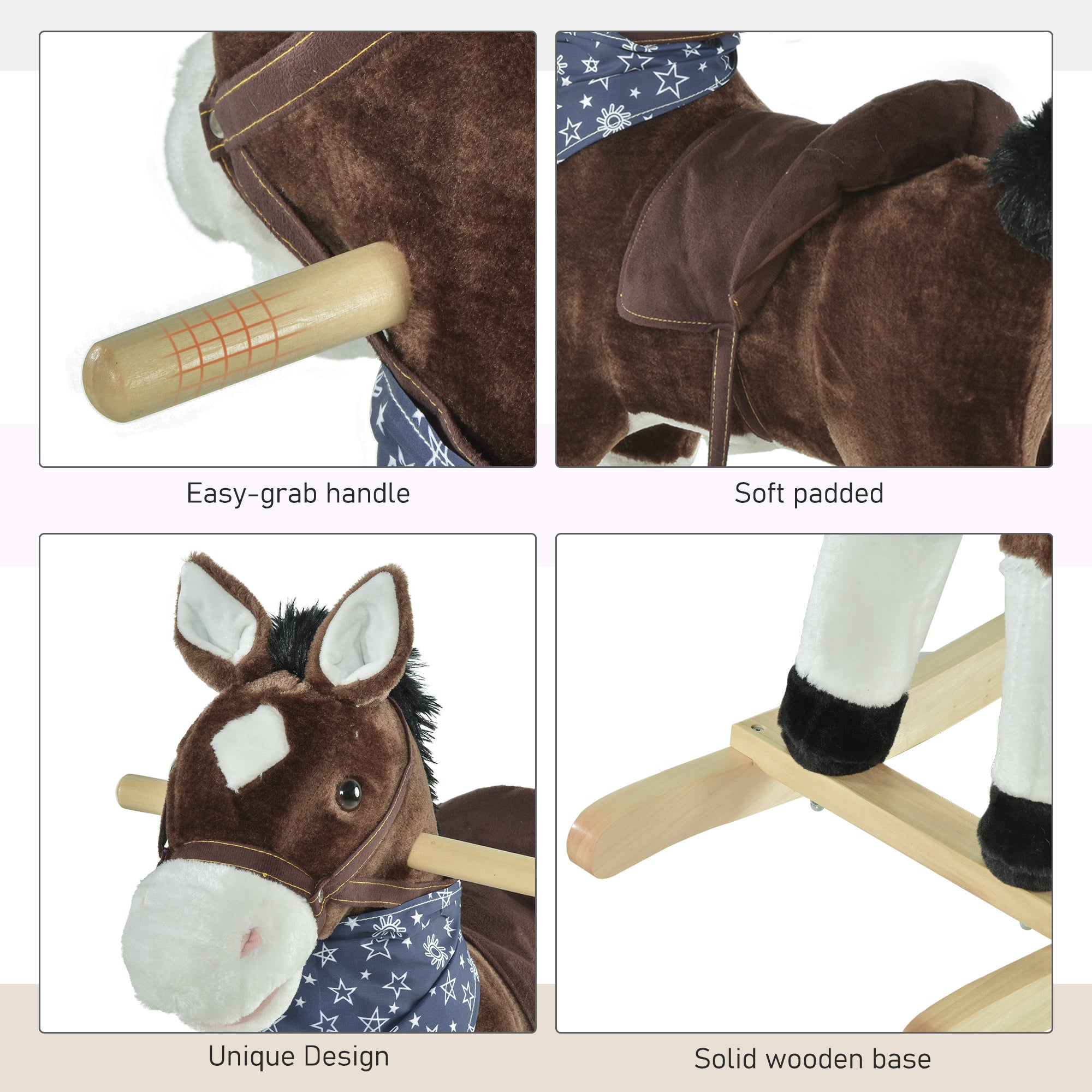 Kids Plush Ride-On Rocking Horse Toy Cowboy Rocker with Fun Realistic Sounds for Child 3-6 Years Old, Brown