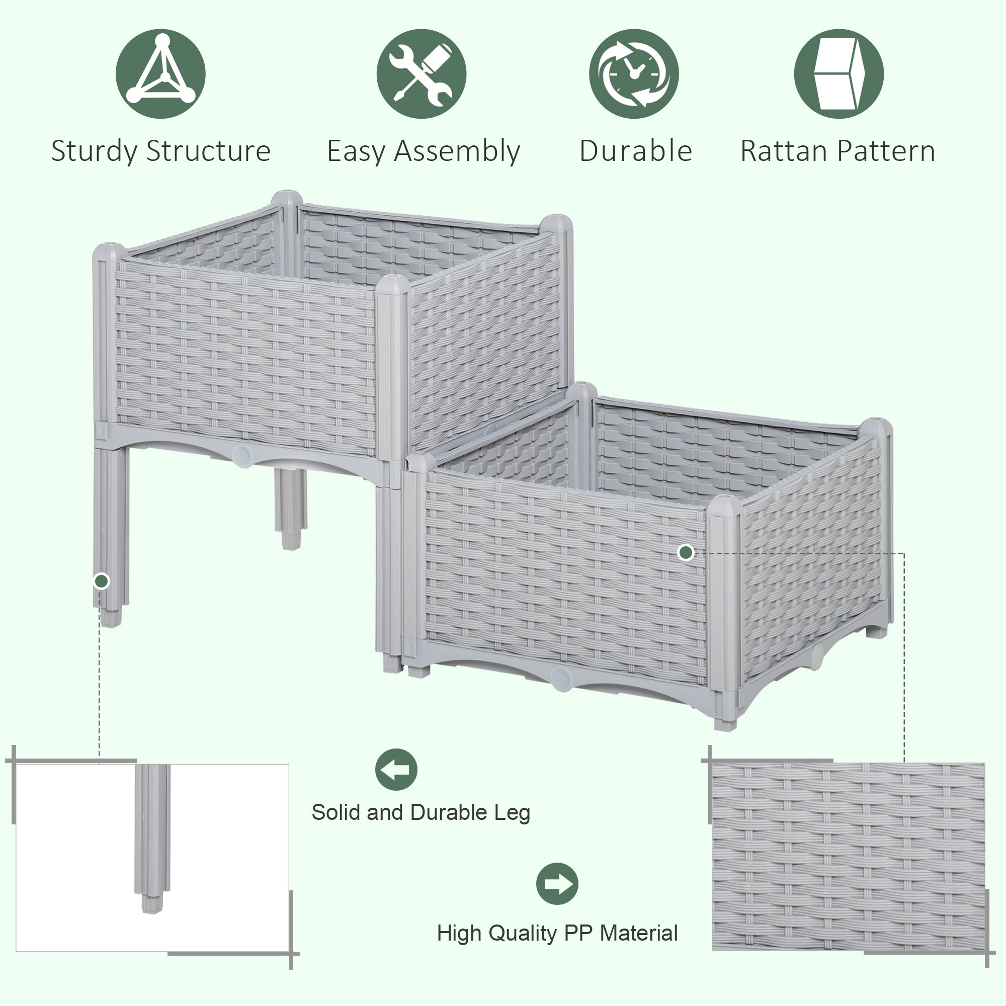 2-Piece Raised Garden Bed with Legs, Self-Watering Planter Box Raised Bed to Grow Flowers, Herbs & Vegetables, Gray - Gray - Image 4