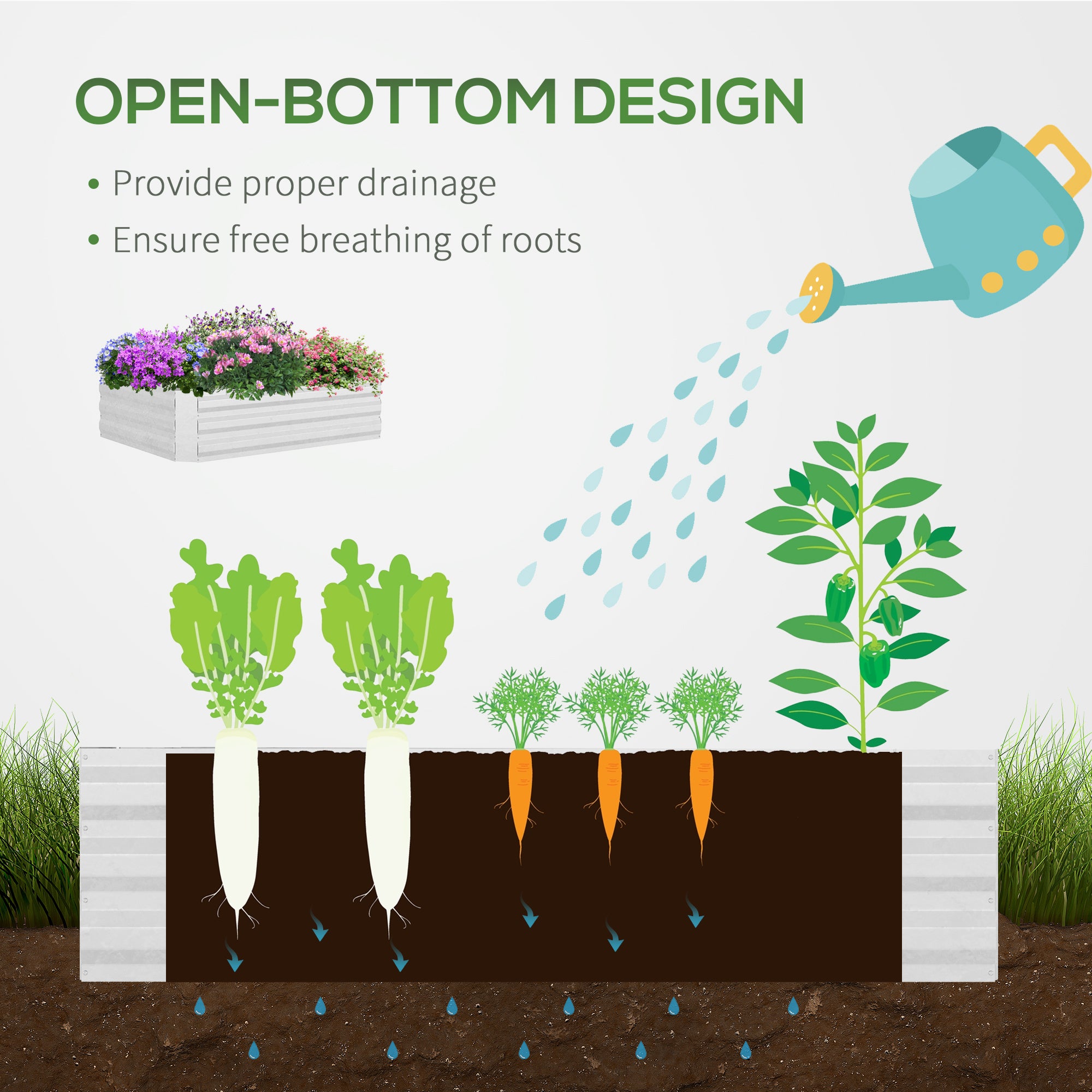 Raised Garden Bed with Cover, Outdoor Galvanized Metal Planter Box Kit, 4 x 3 ft Mini Greenhouse with 2 Large Screen Windows, for Growing Flowers, Vegetables and Herbs, Clear - Clear - Image 7