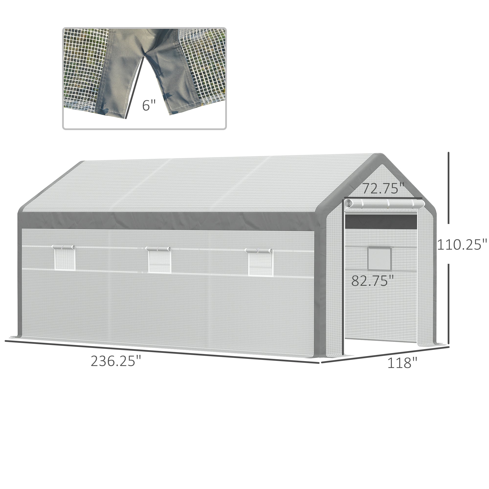 20' L x 10' W x 9' H Large Walk-in Greenhouse with Roll Up Door, 8 Closeable Windows, & Weather PE Cover - White - Image 3