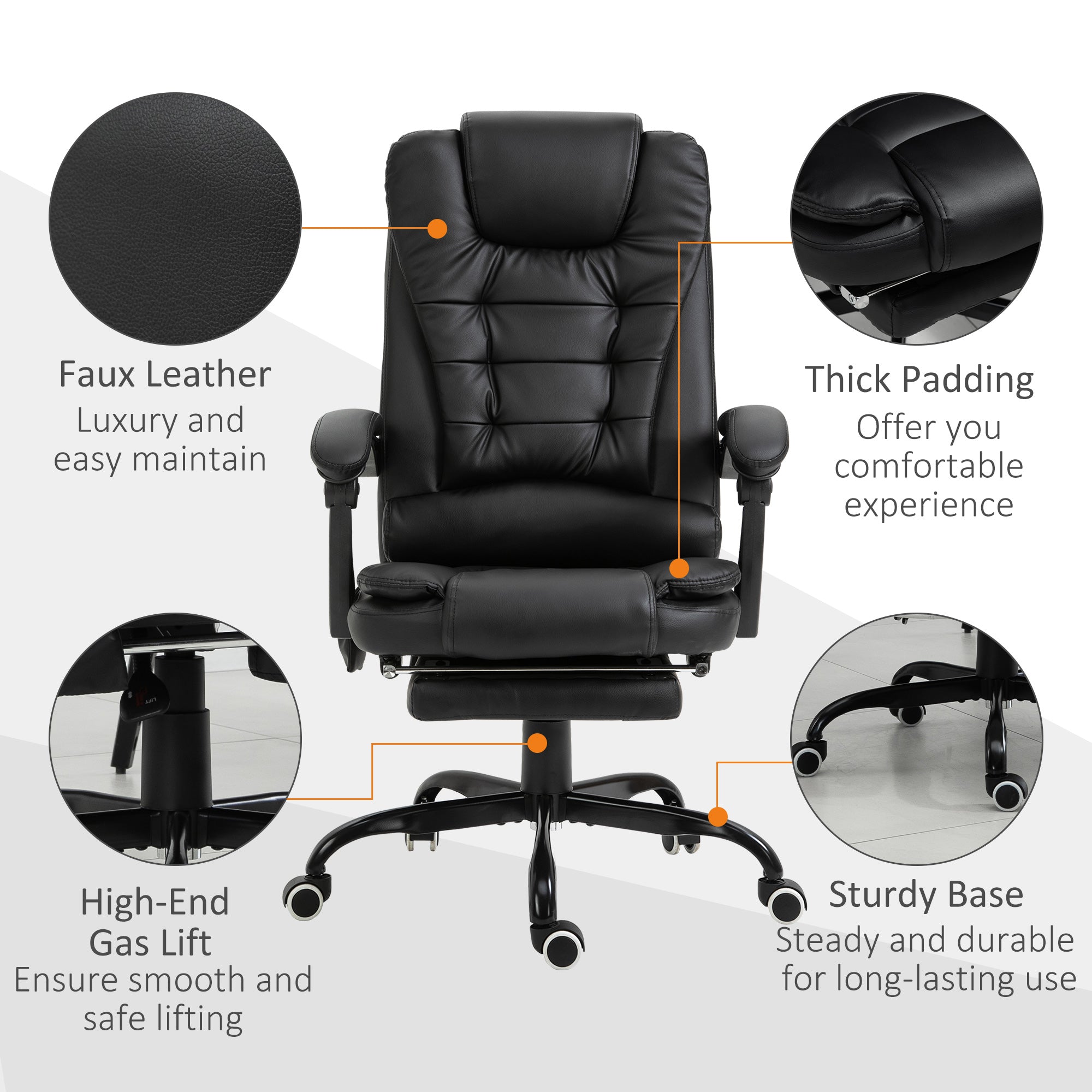 7-Point Vibrating Massage Office Chair High Back Executive Recliner with Lumbar Support, Footrest, Reclining Back, Adjustable Height, Black