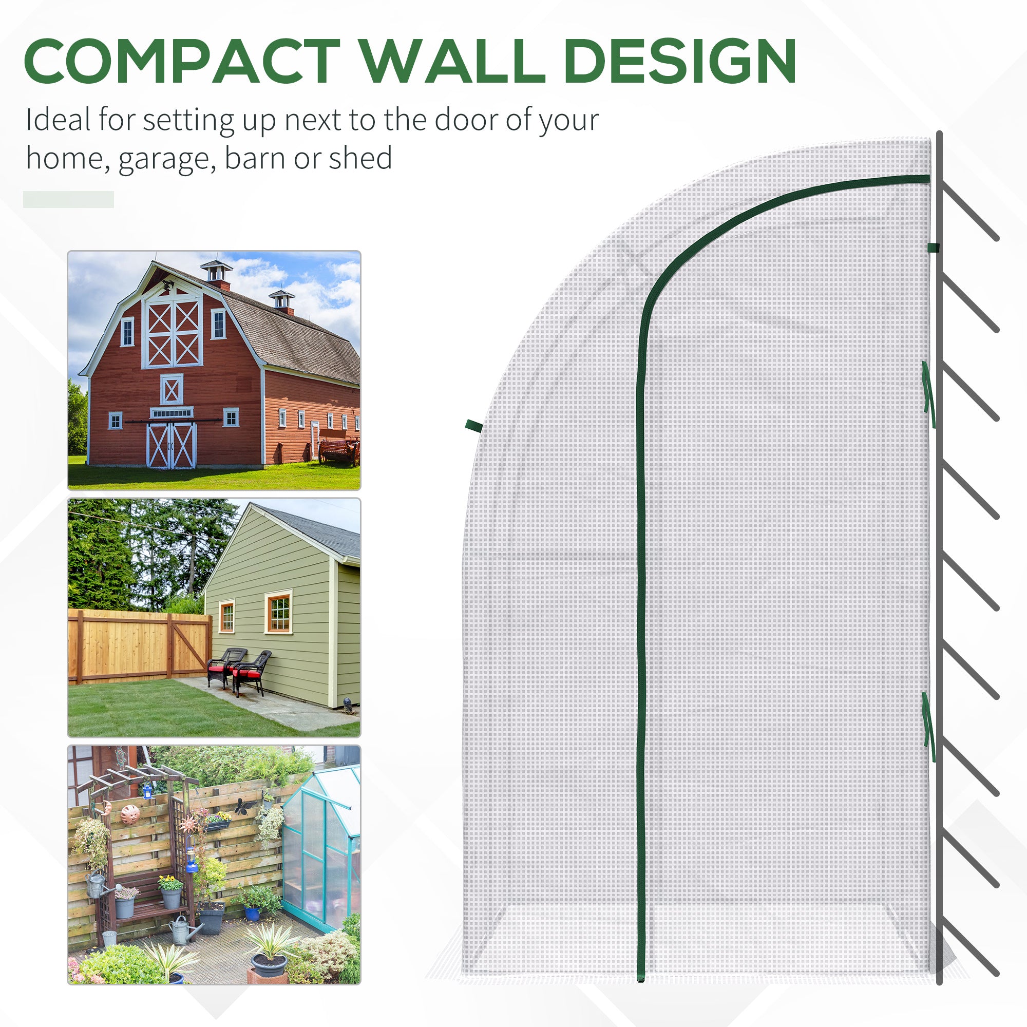 5' x 4' x 7' Outdoor Lean to Greenhouse, Walk-In Green House Plant Nursery with Roll-up Window, PE Cover, White - White - Image 5