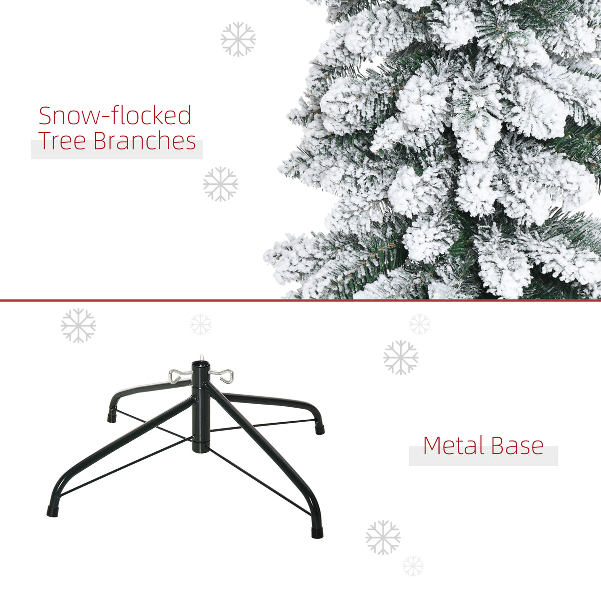 7' Tall Unlit Slim Pencil Xmas Tree, Snow-Flocked Artificial Christmas Tree with Realistic Branches and 603 Tips, Green