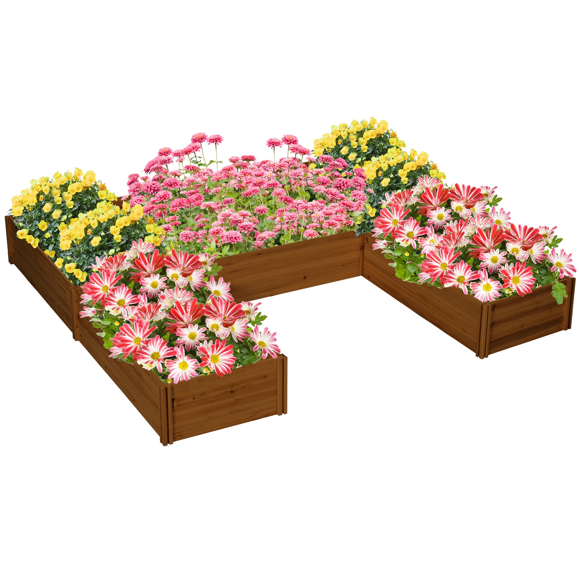 Raised Garden Bed, Set of 5 Large Wooden Box Planters for Outdoor Plants Vegetables Flowers Herbs, 7.5x7.5x1ft, Brown - Brown