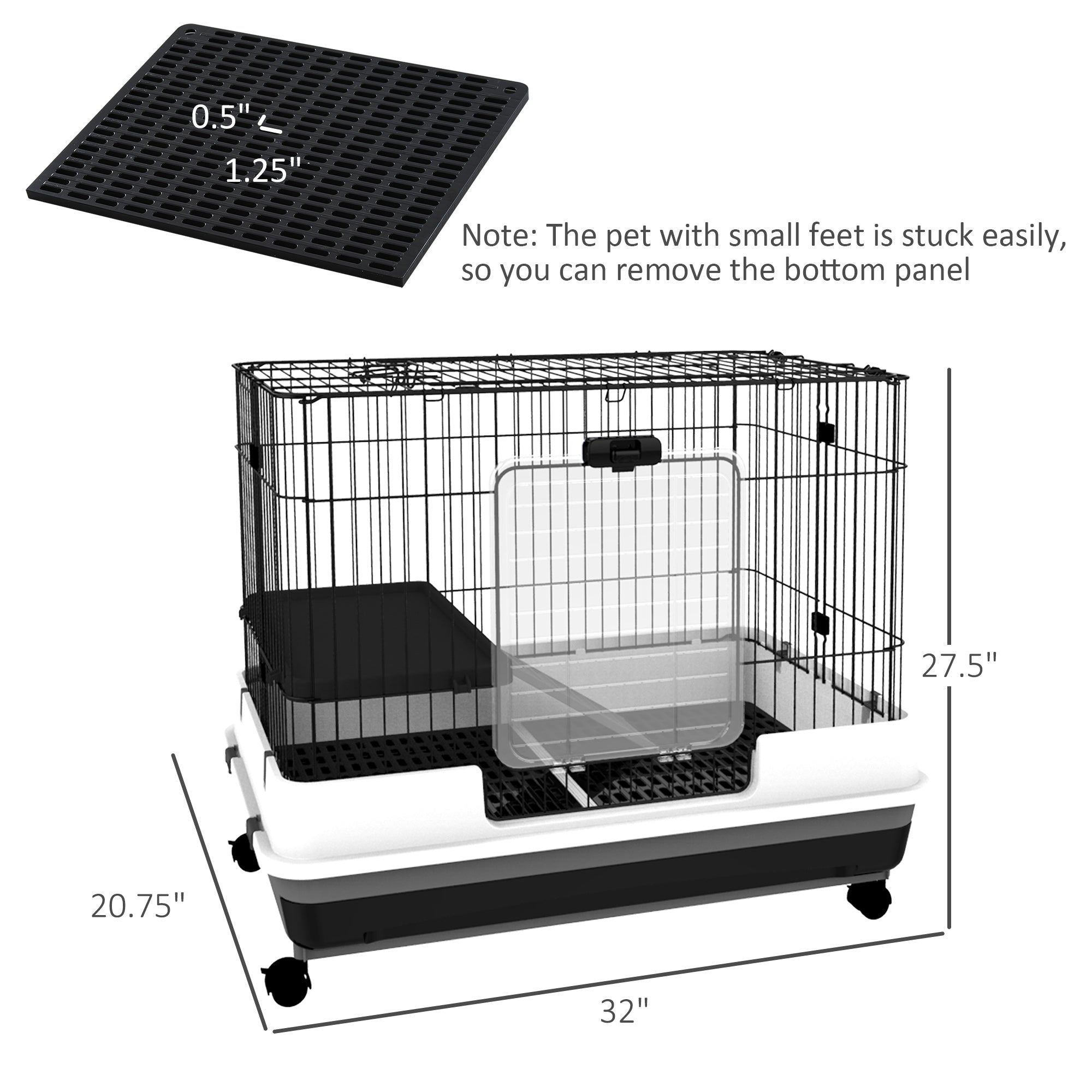 2-Level Small Animal Cage Rabbit Hutch with Wheels, Removable Tray, Platform and Ramp for Bunny, Chinchillas, Ferret, Black - Black - Image 3