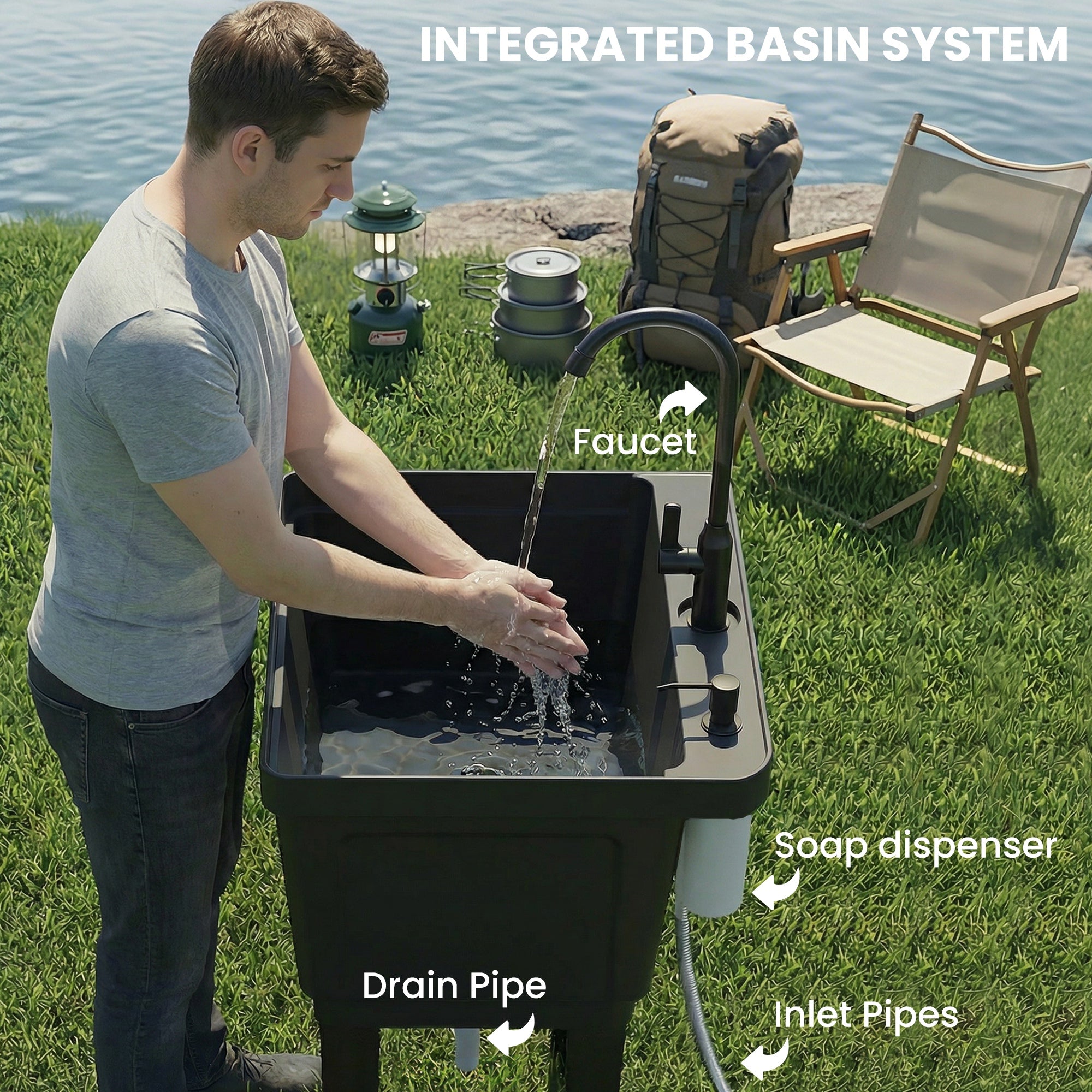Portable 23-Gallon Utility Sink Laundry Tub for Washing Room, Freestanding Laundry Sink with Soap Dispenser, Black