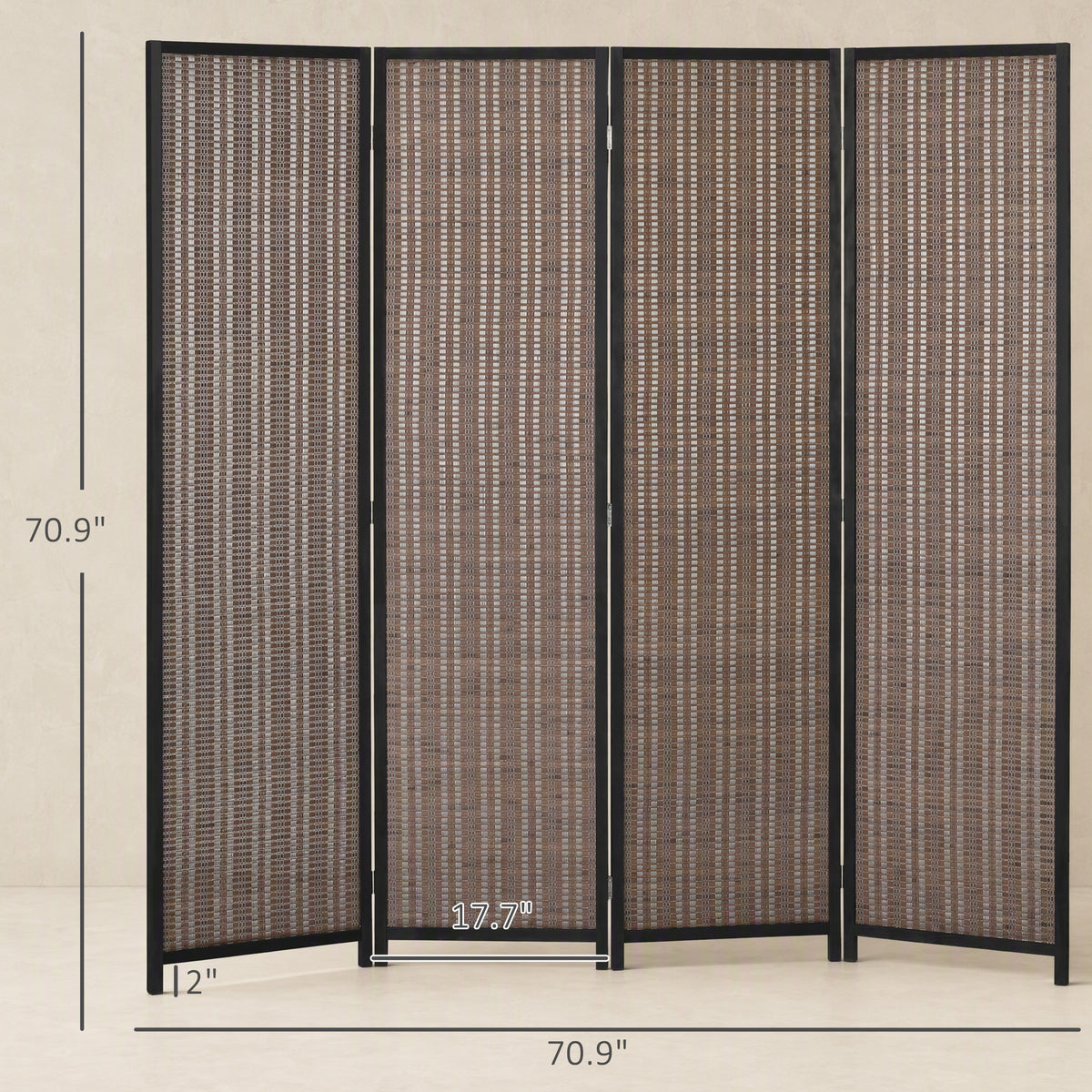 Room Divider Folding Privacy Screen Freestanding 4 Panel Pine Wood for Bedroom Home Office 6 Ft Tall Black Brown