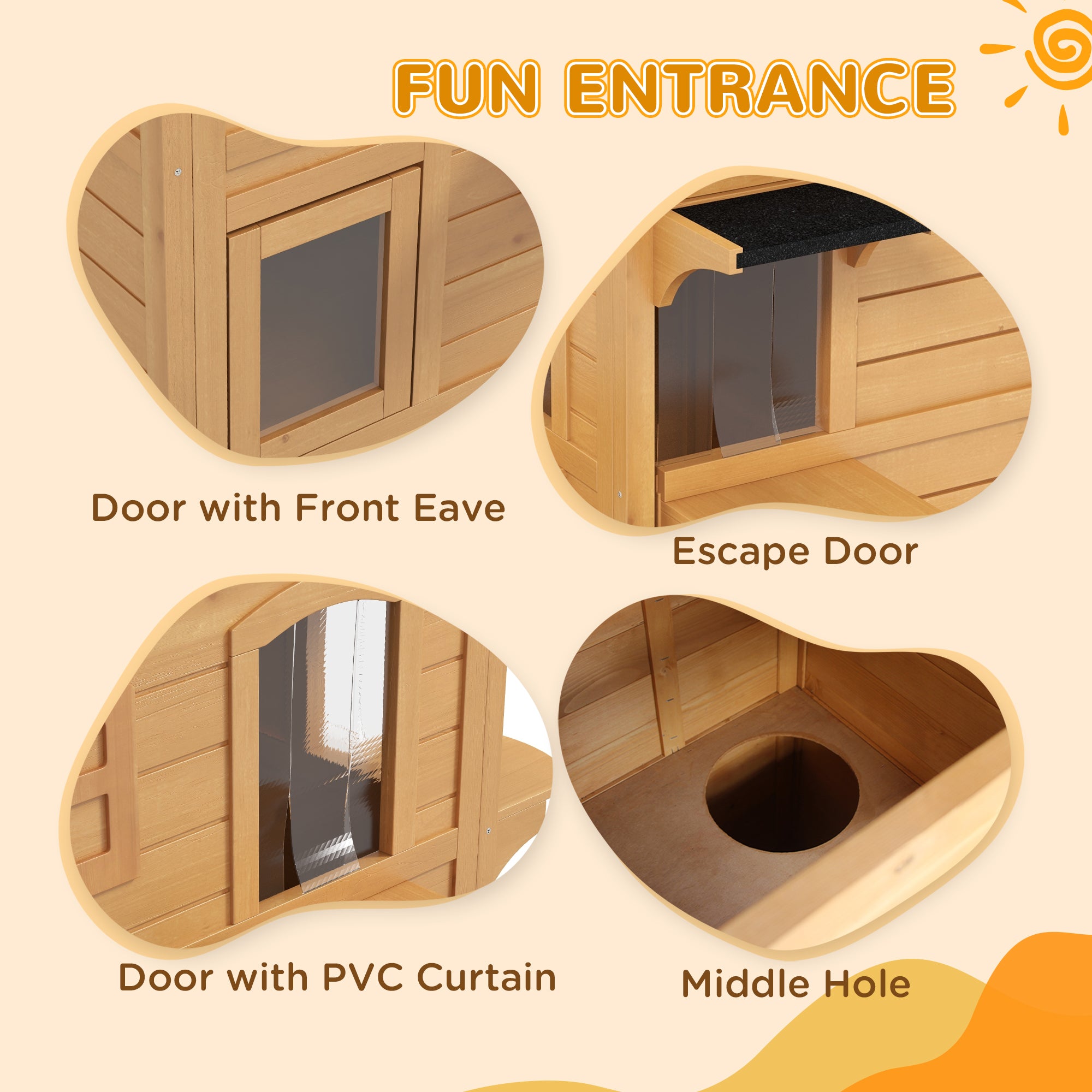 2-story Cat House Outdoor, Weatherproof Wooden Cat Enclosure for Feral Cats with Escape Door, Openable Roof, Jumping Platforms, Natural - Natural Wood - Image 5