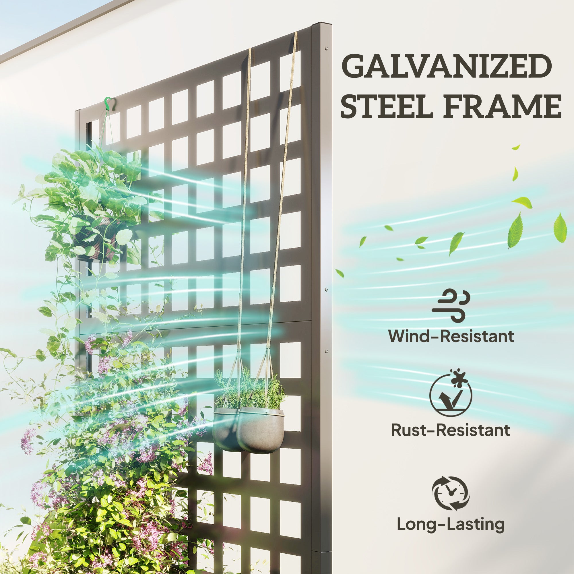 Galvanized Raised Garden Bed Planter Box with Trellis for Climbing Plants, Vegetable, Vines, 35" x 16" x 70", Gray - Gray - Image 4