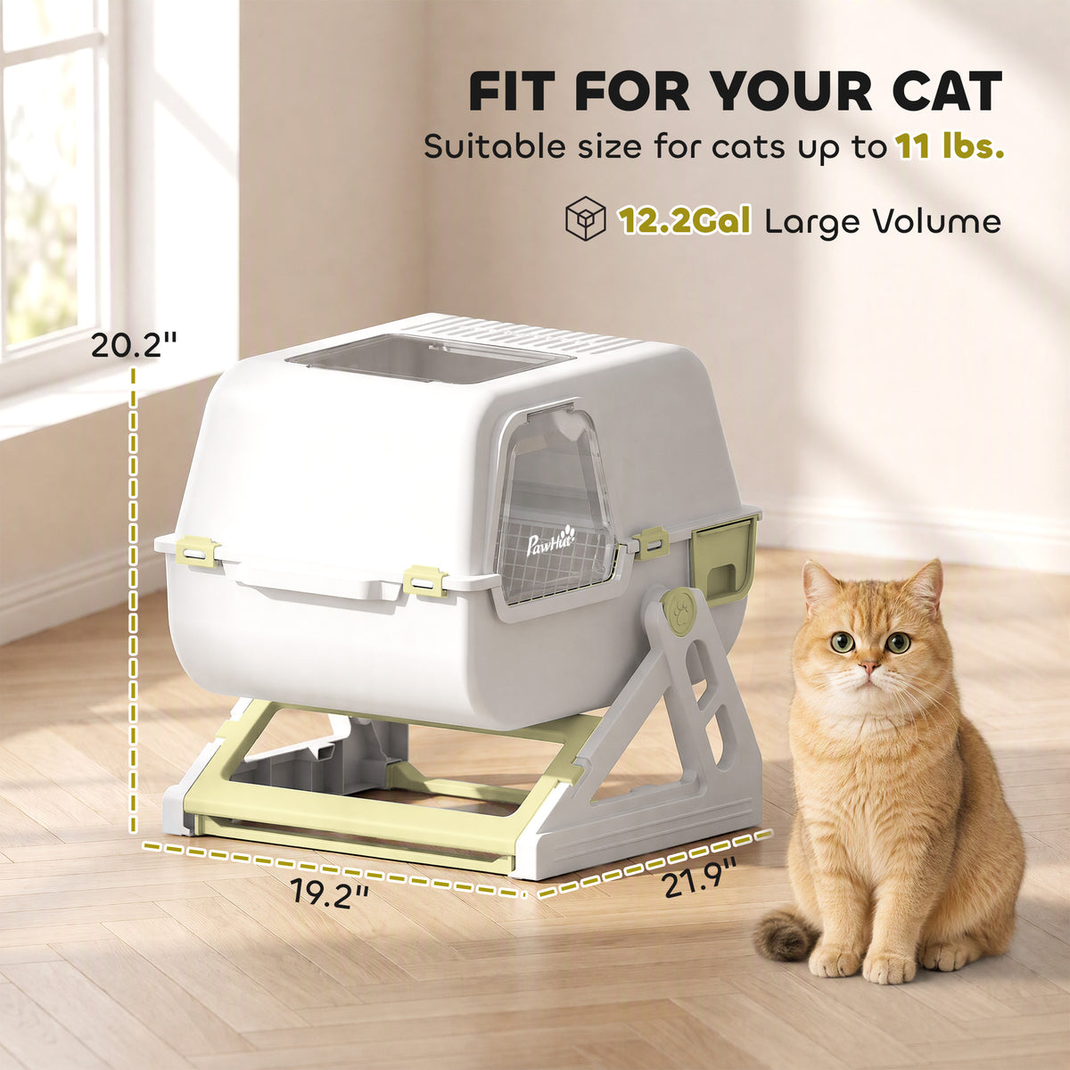 Semi-Automatic Quick Cleaning Cat Litter Box with Lid, Enclosed Cat Litter Box, Flip-to-Clean, Yellow