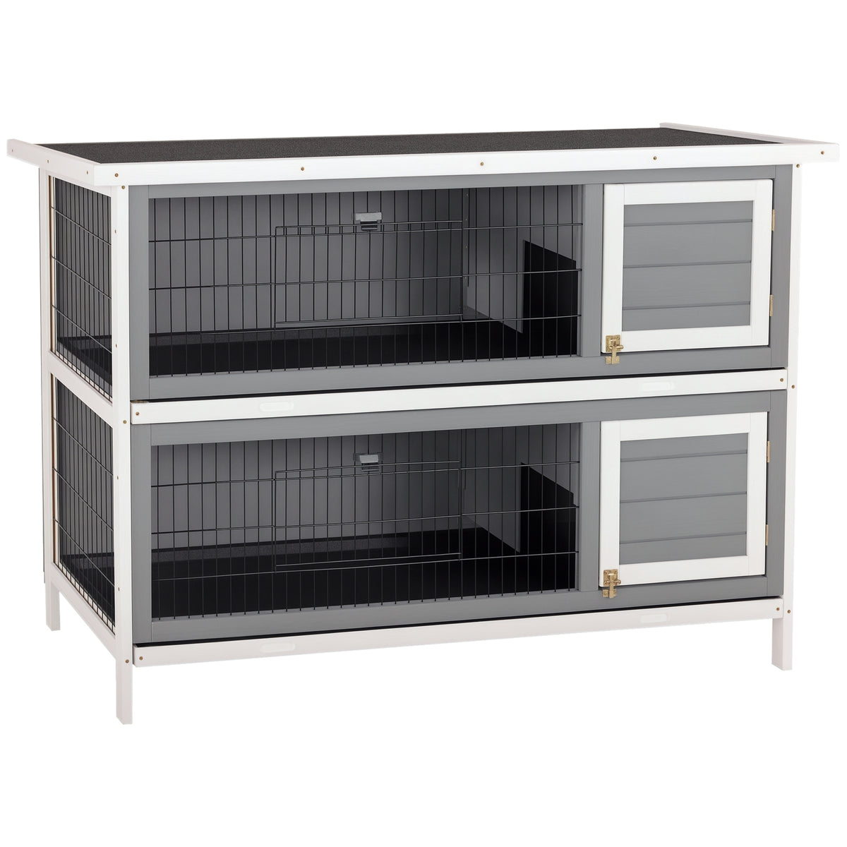 54" 2-Story Large Rabbit Hutch Bunny Cage Wooden Pet House Small Animal Habitat with Lockable Doors, No Leak Tray and waterproof Roof for Rabbits, Chickens, Ducks, Outdoor/Indoor Dark Gray