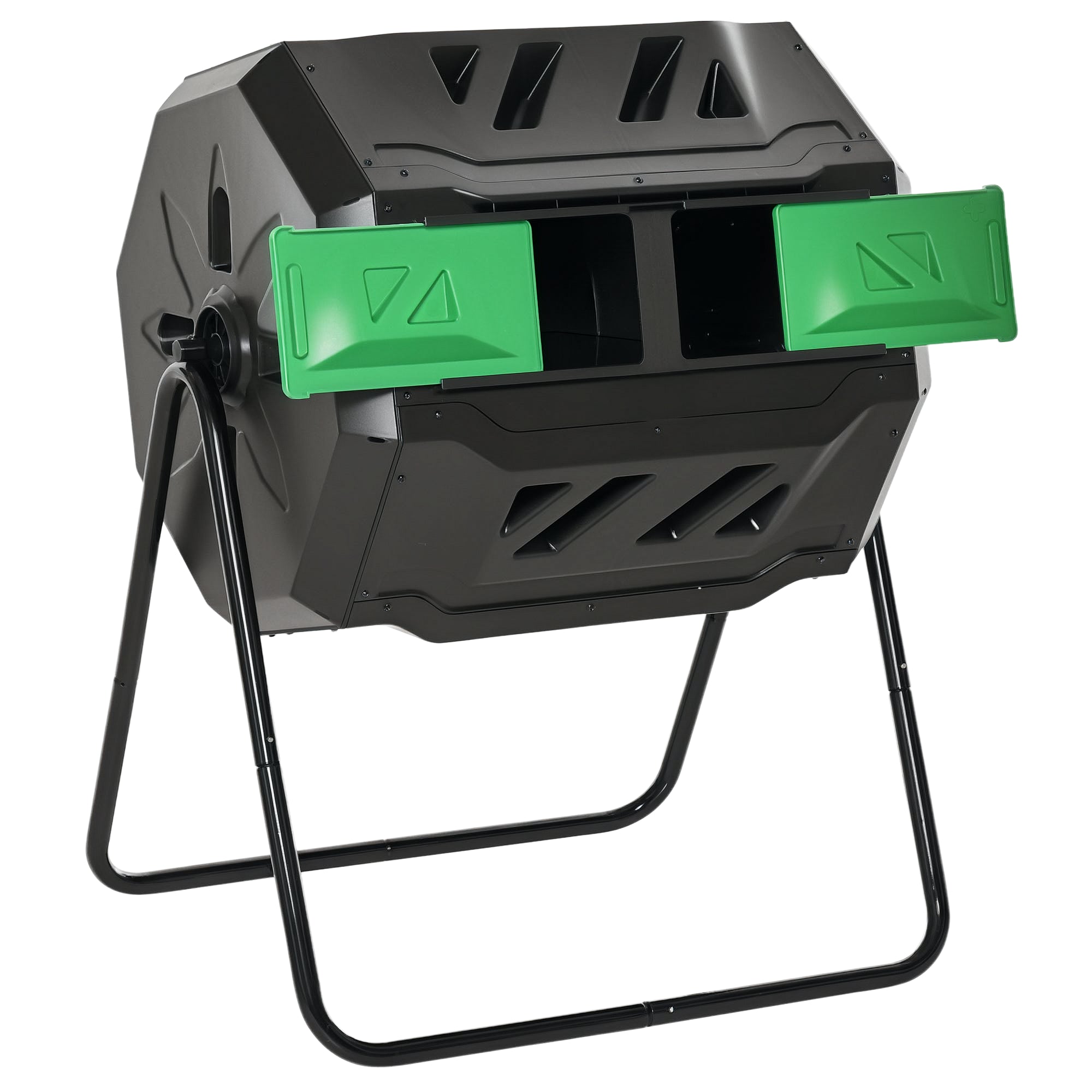 Tumbling Compost Bin Outdoor 360° Dual Chamber Rotating Composter 43 Gallon, Green - Green
