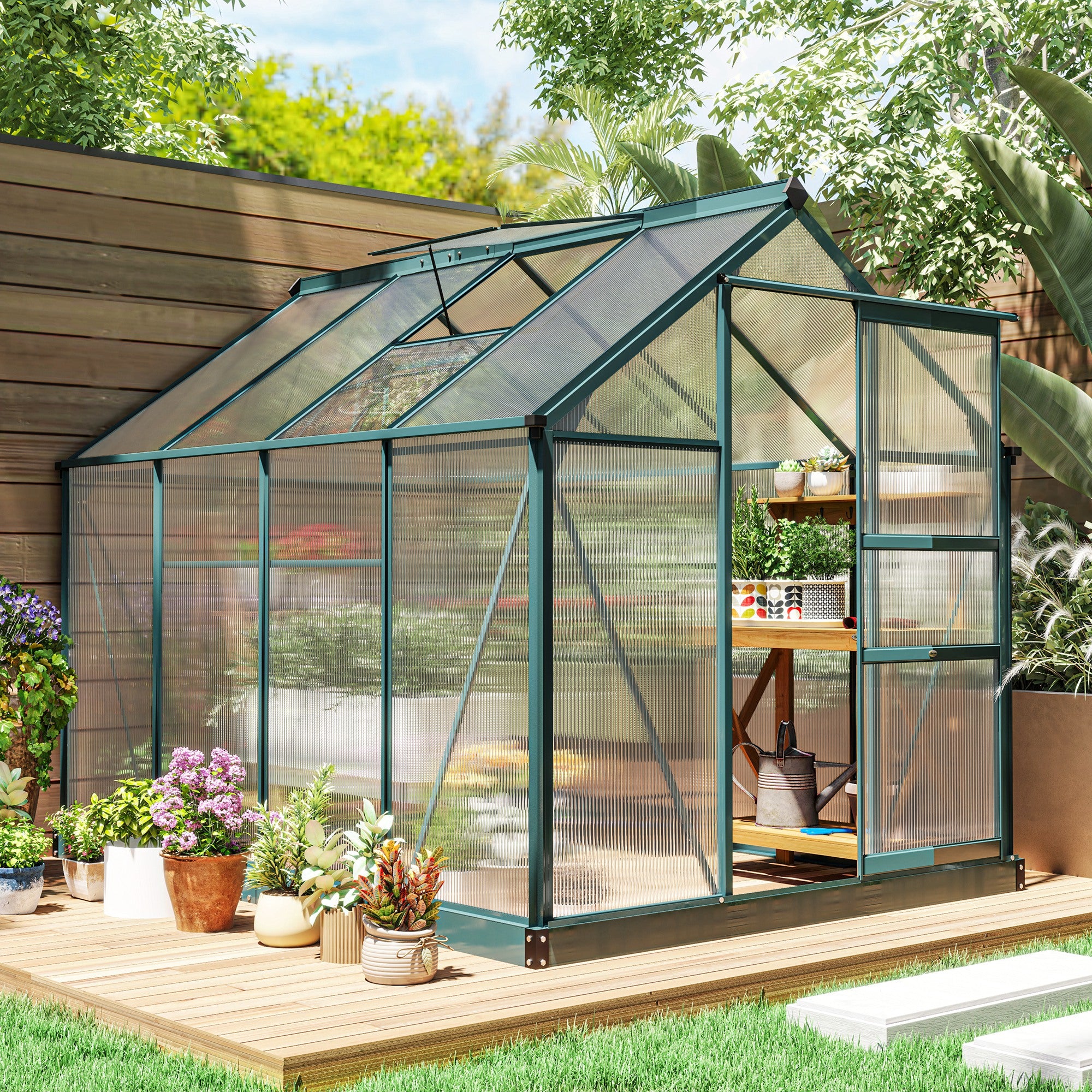6x8 Greenhouse Polycarbonate Heavy Duty Patio Backyard, Dark Green - Dark Green - Image 2