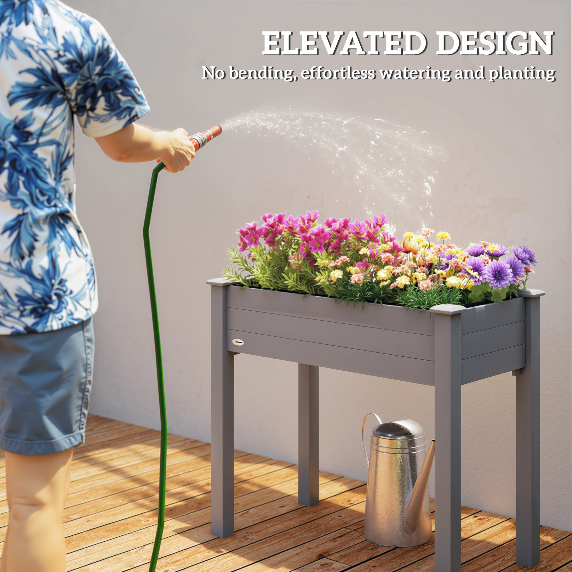 34" Raised Garden Bed, Elevated Wooden Planter Box with Holes for Vegetables, Herb, Flowers for Backyard, Dark Gray - Dark Gray - Image 6