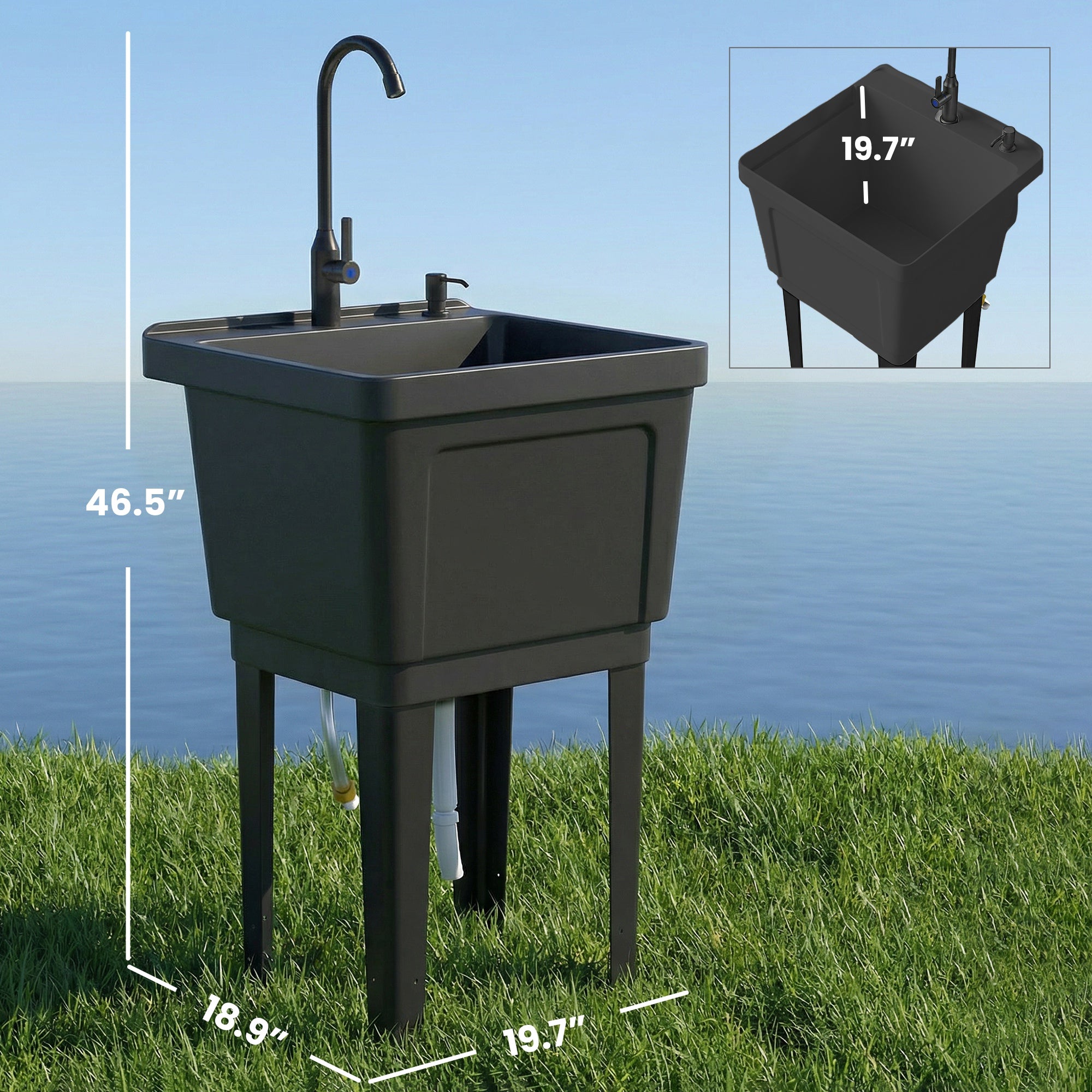 Portable 23-Gallon Utility Sink Laundry Tub for Washing Room, Freestanding Laundry Sink with Soap Dispenser, Black