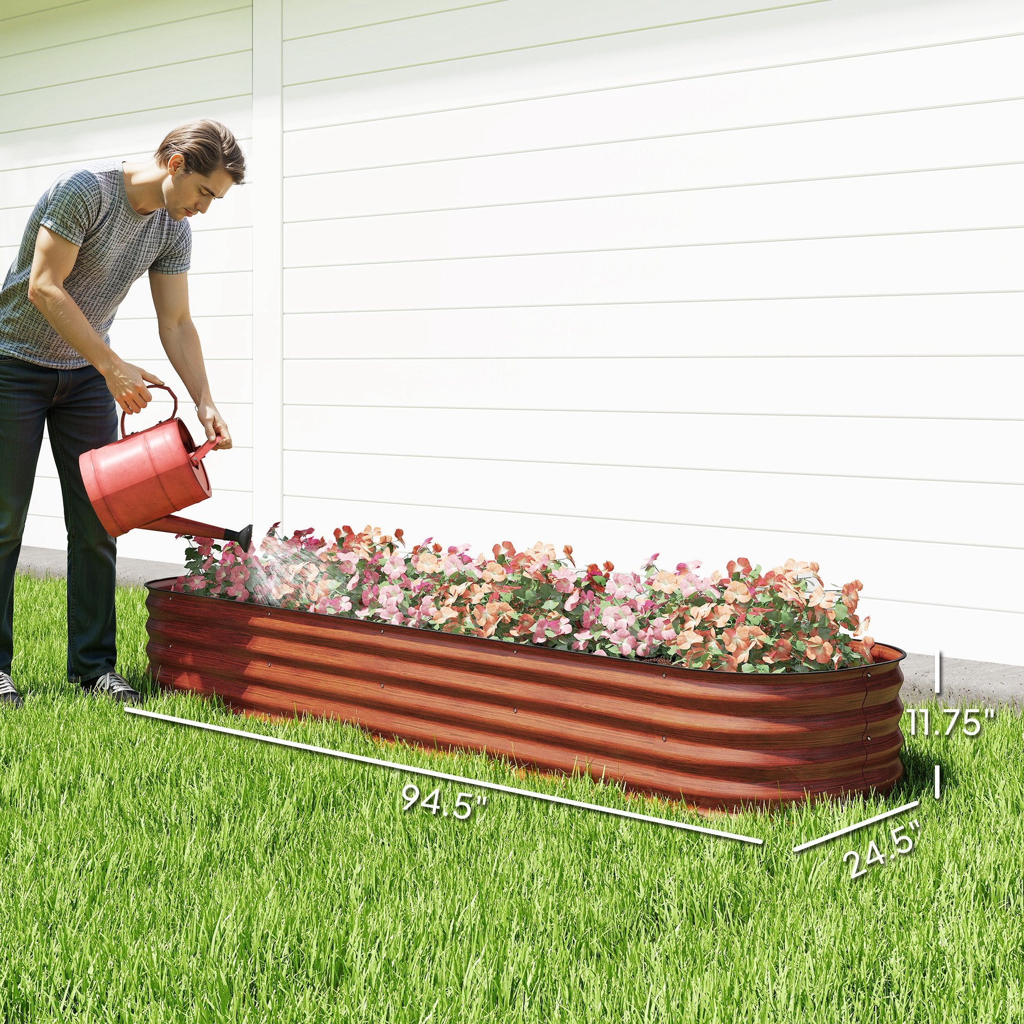 7.9' x 2' x 1' Galvanized Raised Garden Bed Kit, Metal Planter Box with Safety Edging, Brown - Brown - Image 3
