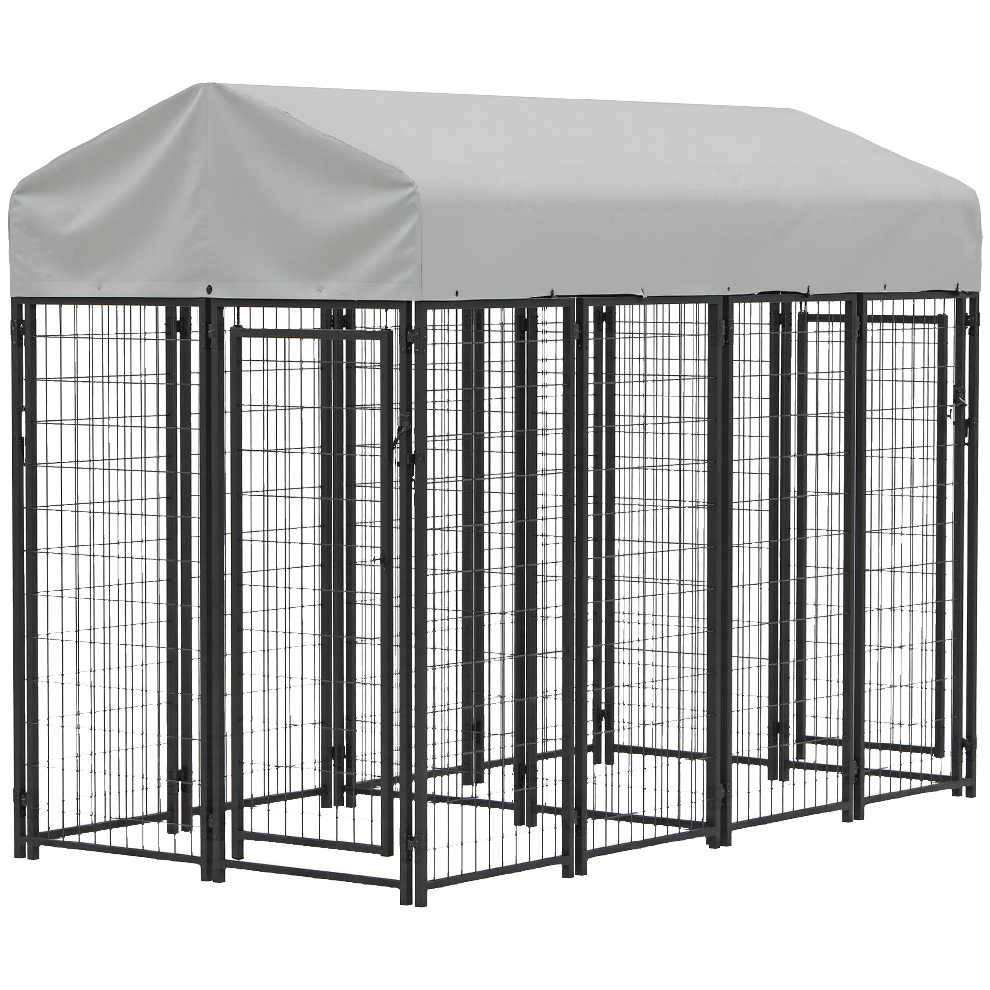 Outdoor Dog Kennel with Two-Room Design, Water-Resistant & Sun-Proof Cover, for S, M, L Dogs, 8' x 4' x 6' - Silver