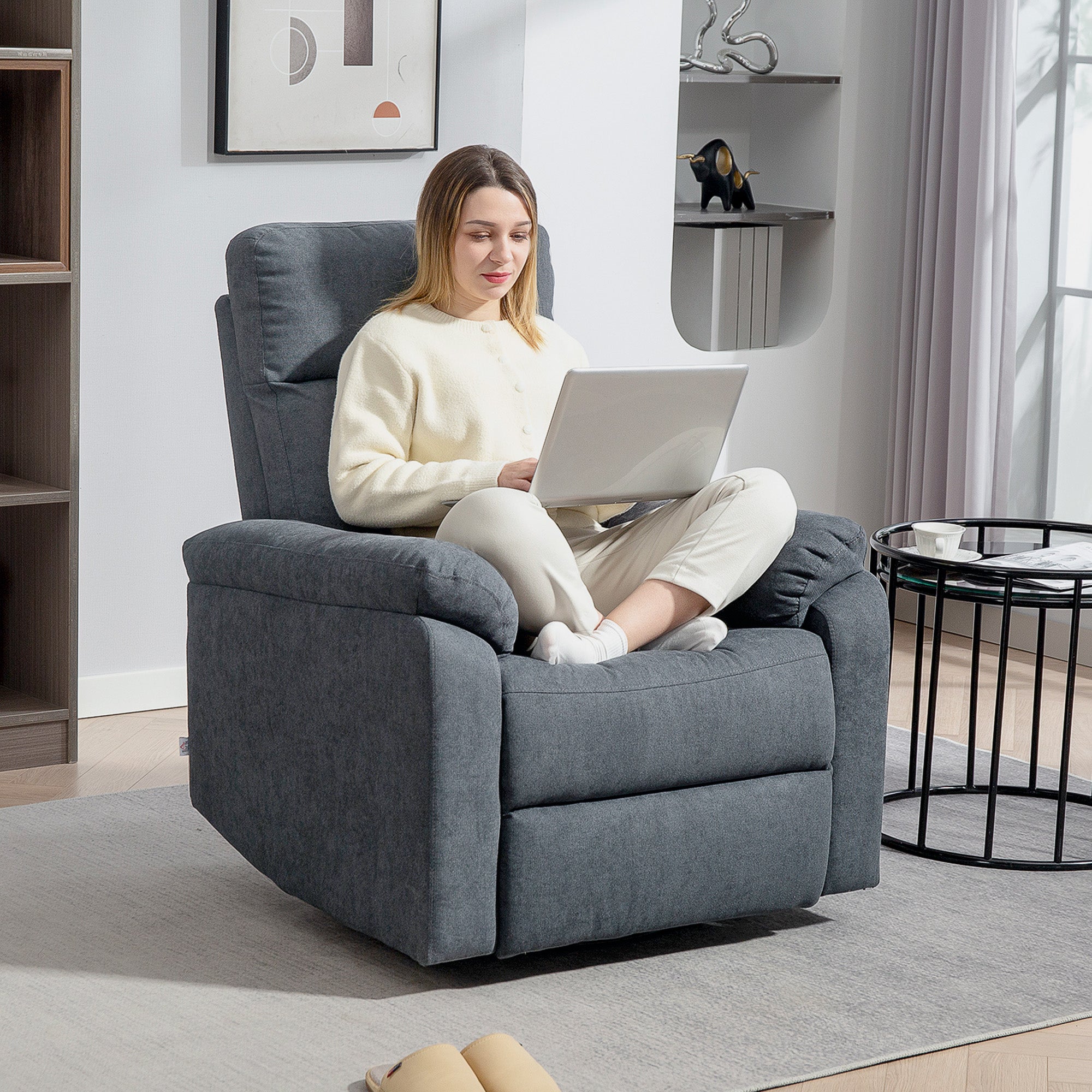 Recliner Chair, Wide Swivel Rocker Chair, Overstuffed Single Sofa with Pocket Spring, Footrest, Quick Assembly, Gray