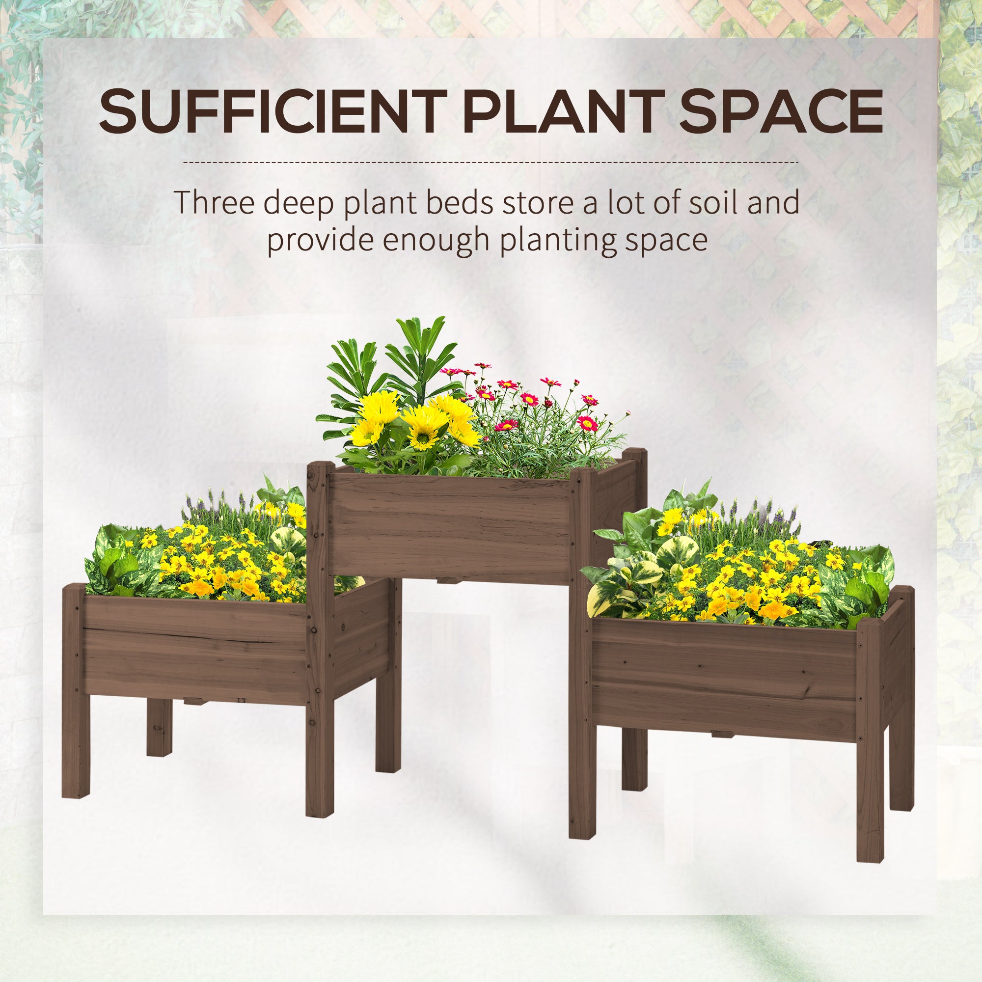 73" x 18" x 32" 3 Tier Raised Garden Bed w/ Three Elevated Planter Box for Vegetables, Herb and Flowers, Coffee - Coffee - Image 6