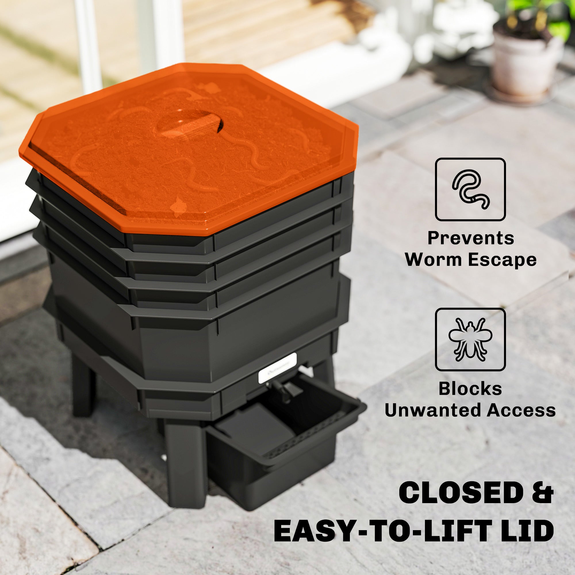 4-Tray Worm Composter Bin, 7.4 Gal Outdoor & Indoor Worm Composter for Recycling Food Waste, Orange - Orange - Image 5