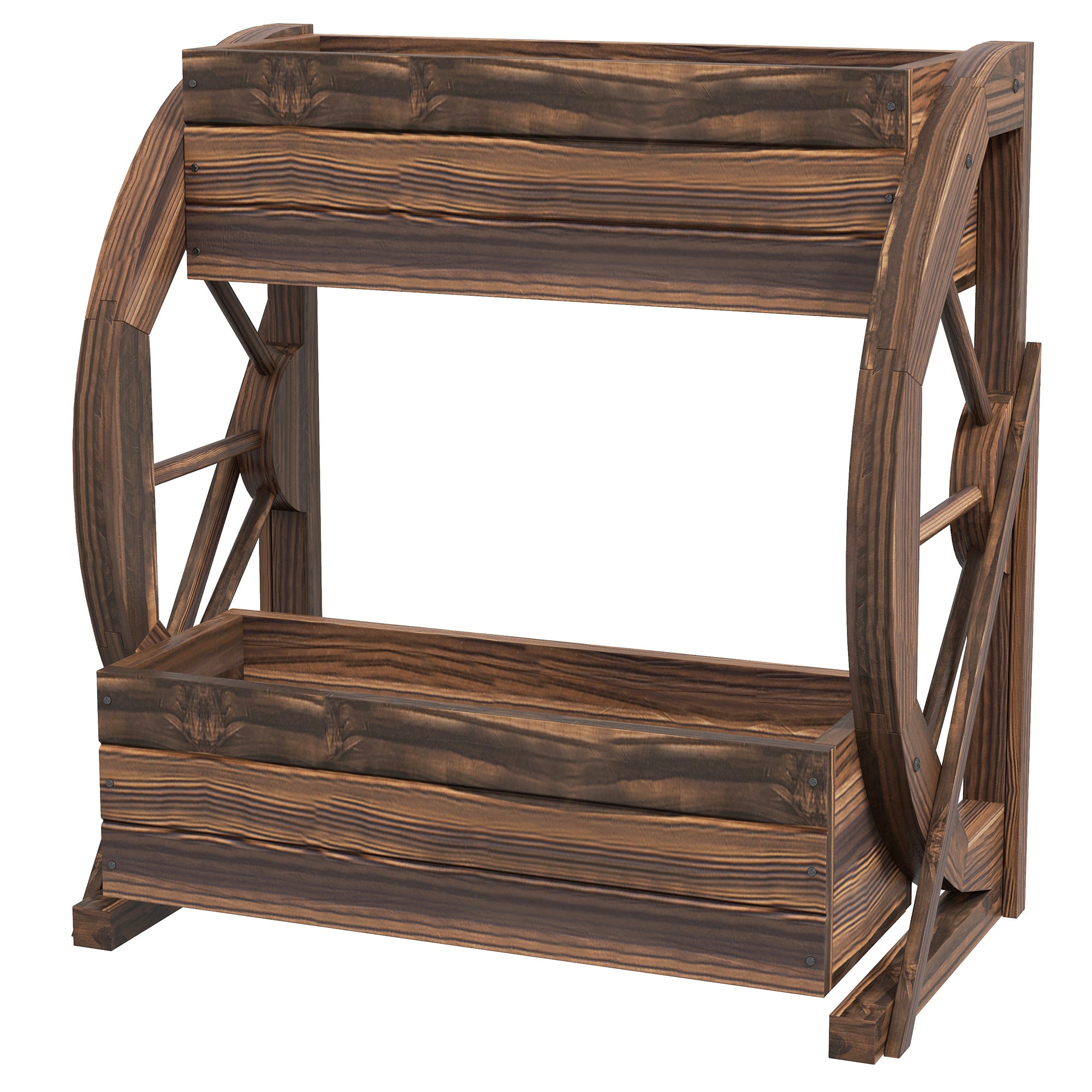 Wooden Wagon Planter Box, 2-Tier Raised Garden Bed, for Vegetables Flowers Herbs, 22" x 13" x 22" - Carbonized
