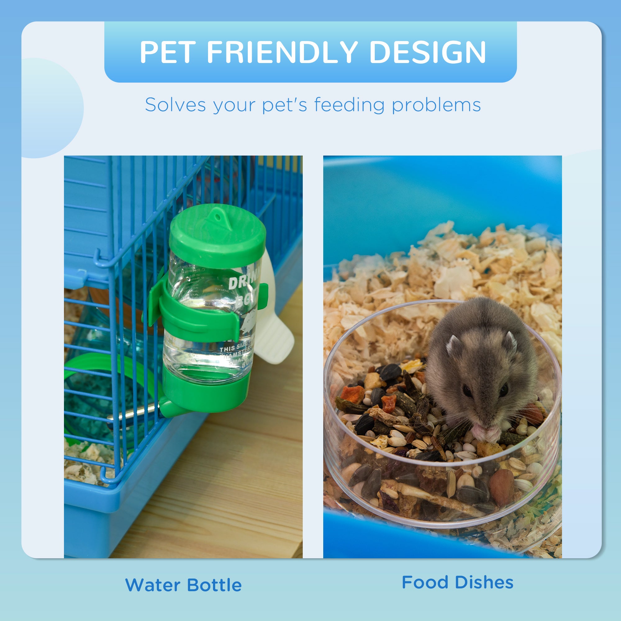 18.5" 5 Tier Hamster Cage with Tubes and Tunnels, Small Animal Cage, Rat Gerbil Cage with Water Bottle, Food Dish, Exercise Wheel, Blue - Sky Blue - Image 5
