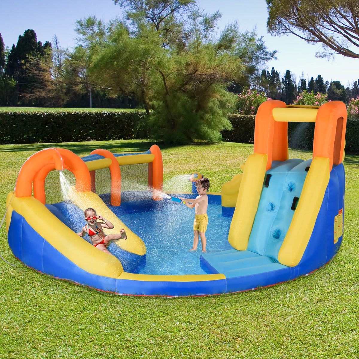6-in-1 Inflatable Water Slide Kids Bounce House Jumping Castle Includes Slide Basket Pool Climbing Wall Tunnel