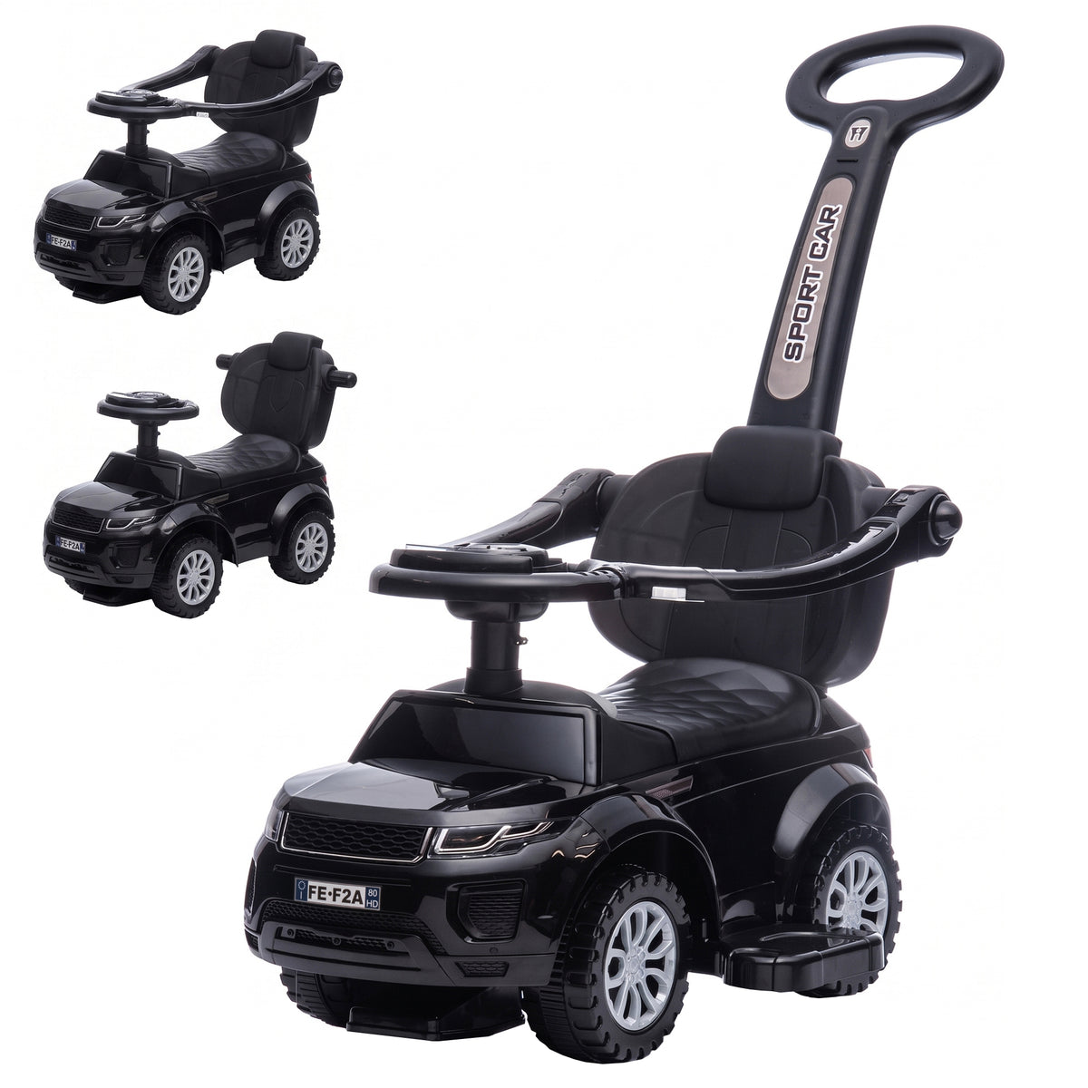 3 In 1 Push Cars for Toddlers Kid Ride on Push Car Stroller Sliding Car with Horn Music, Black