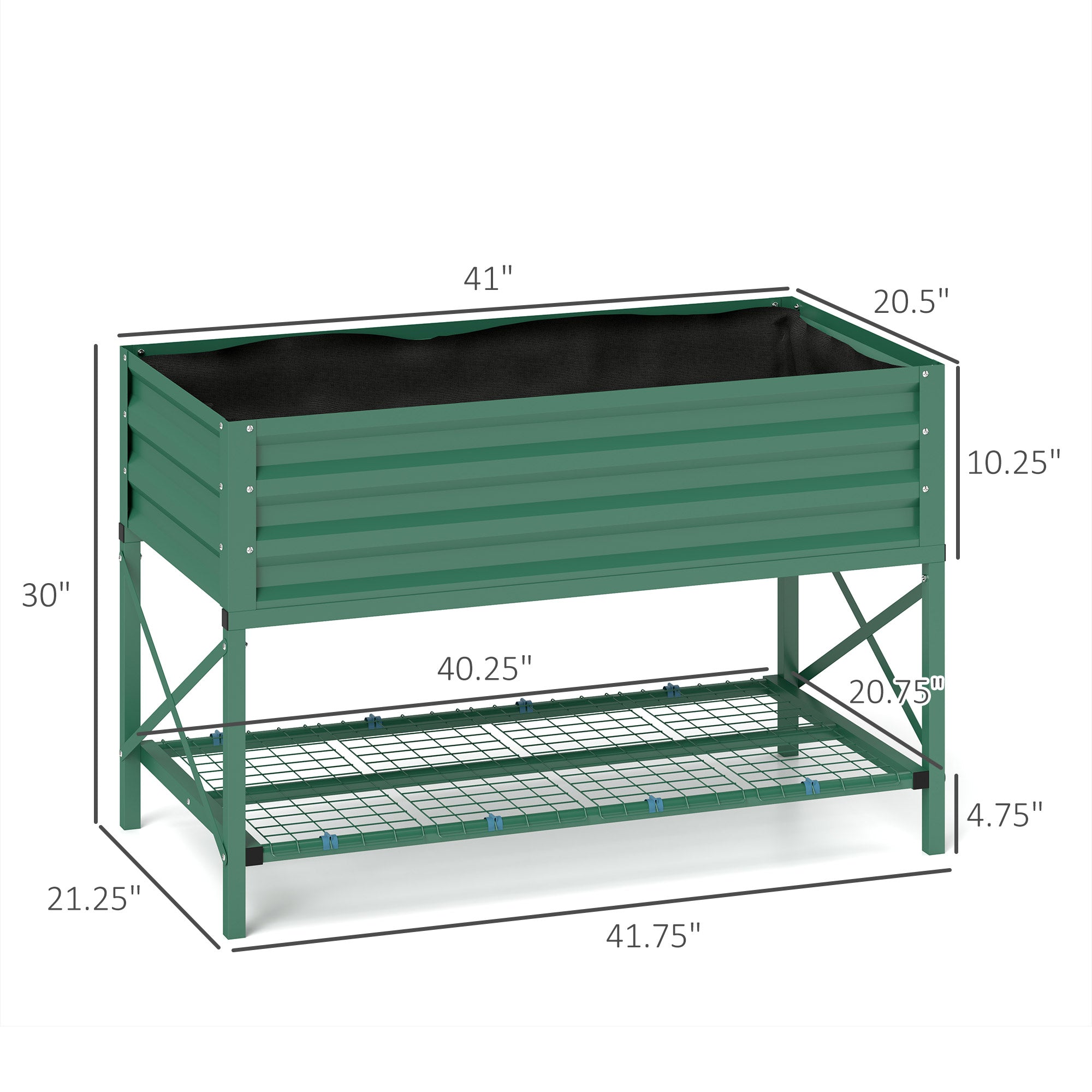 Galvanized Raised Garden Bed, Metal Planter Box with Legs, Storage Shelf and Bed Liner, Green - Green - Image 3