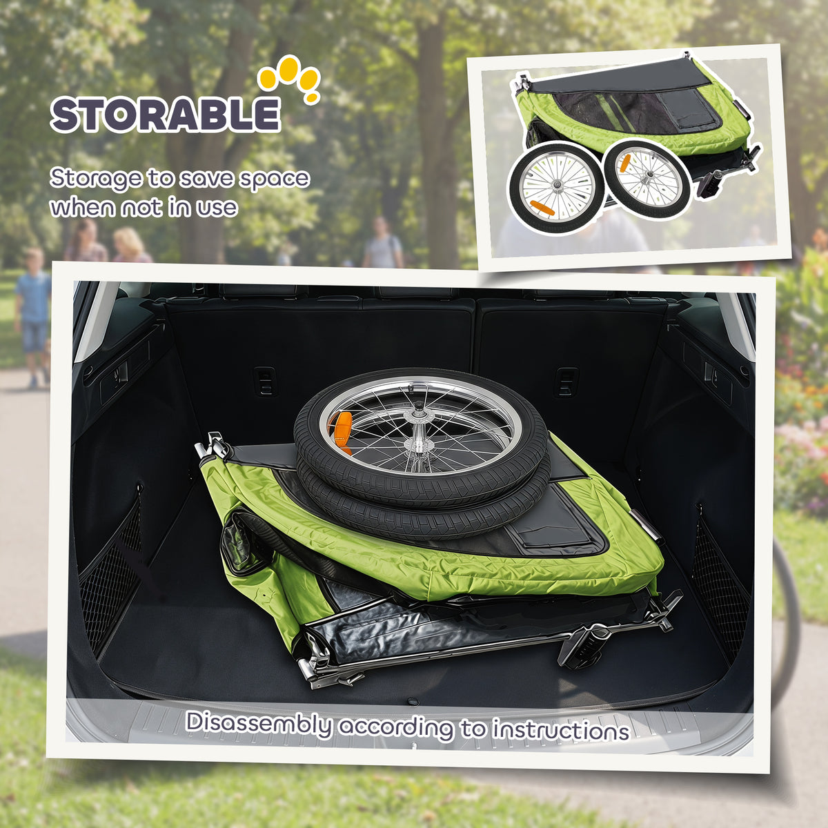 2 in 1 Dog Bike Trailer, Foldable Pet Stroller, Dog Bicycle Trailer with Suspension, for Medium Dogs up to 44 LBS, Green