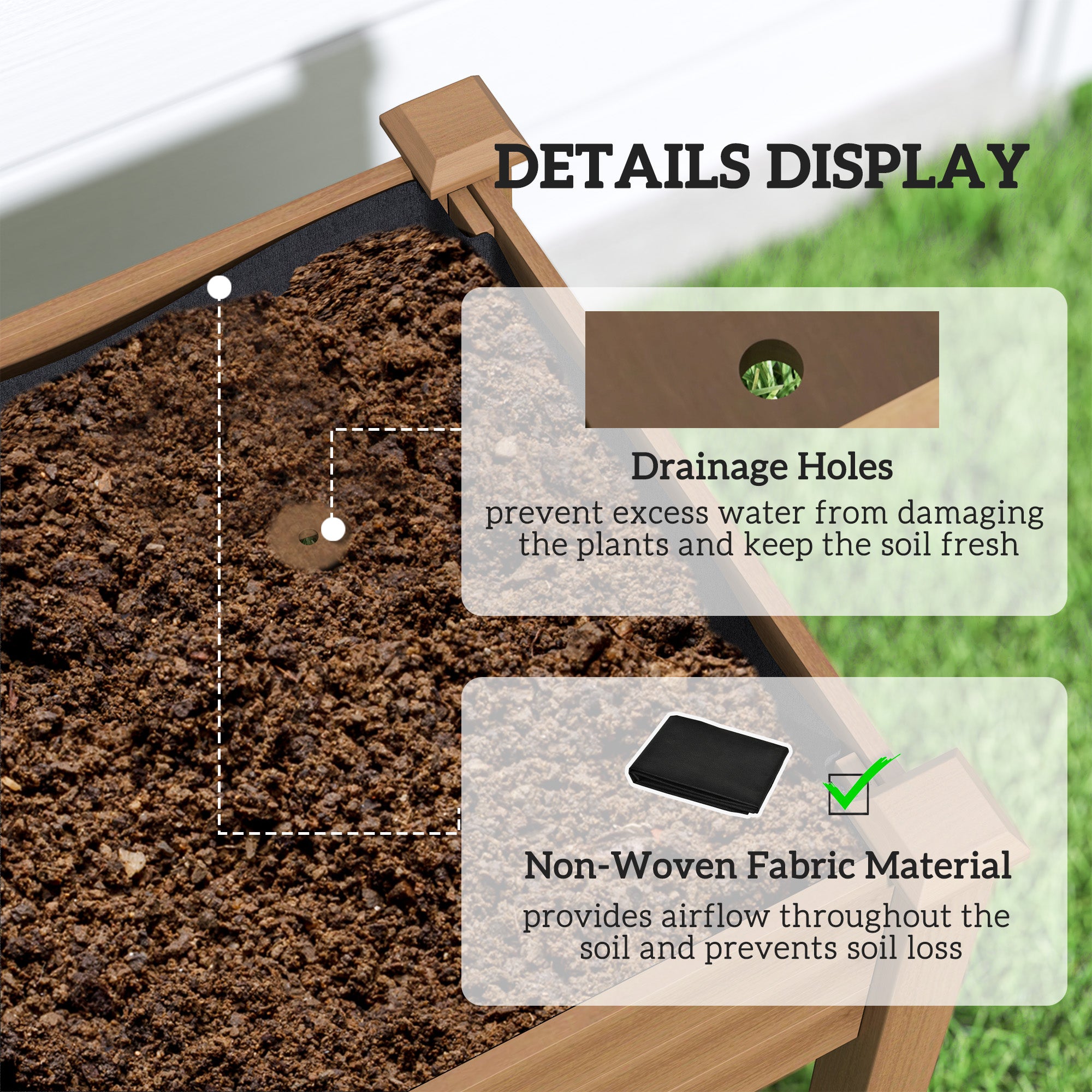 Raised Garden Bed with PE Greenhouse Cover Outdoor Planter Box for Herbs and Vegetables, 48 x 22 x 46 inch, Brown - Brown - Image 5