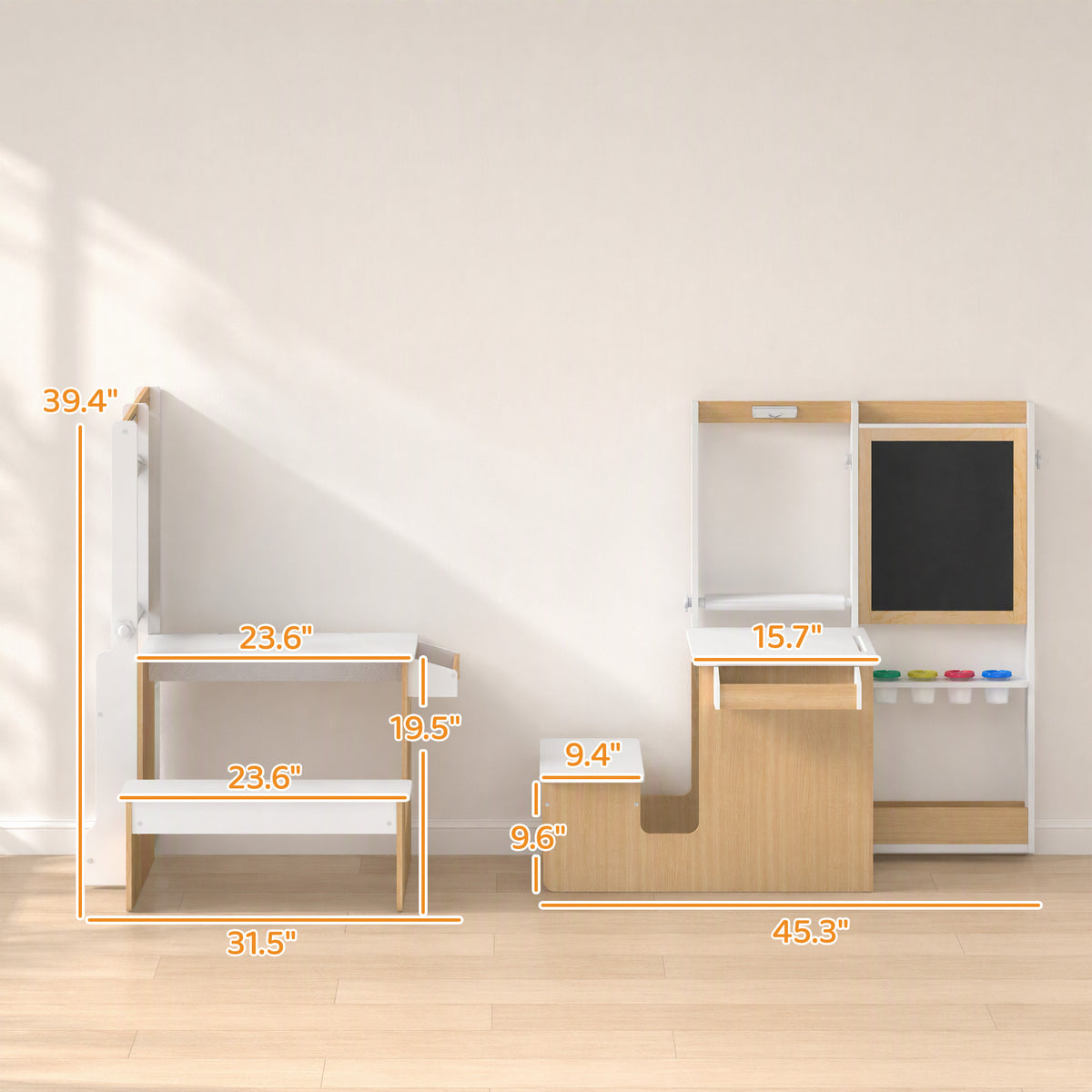 5-in-1 Kids Art Table and Chair Set with Easel, Wooden Craft and Play Activity Desk with Storage