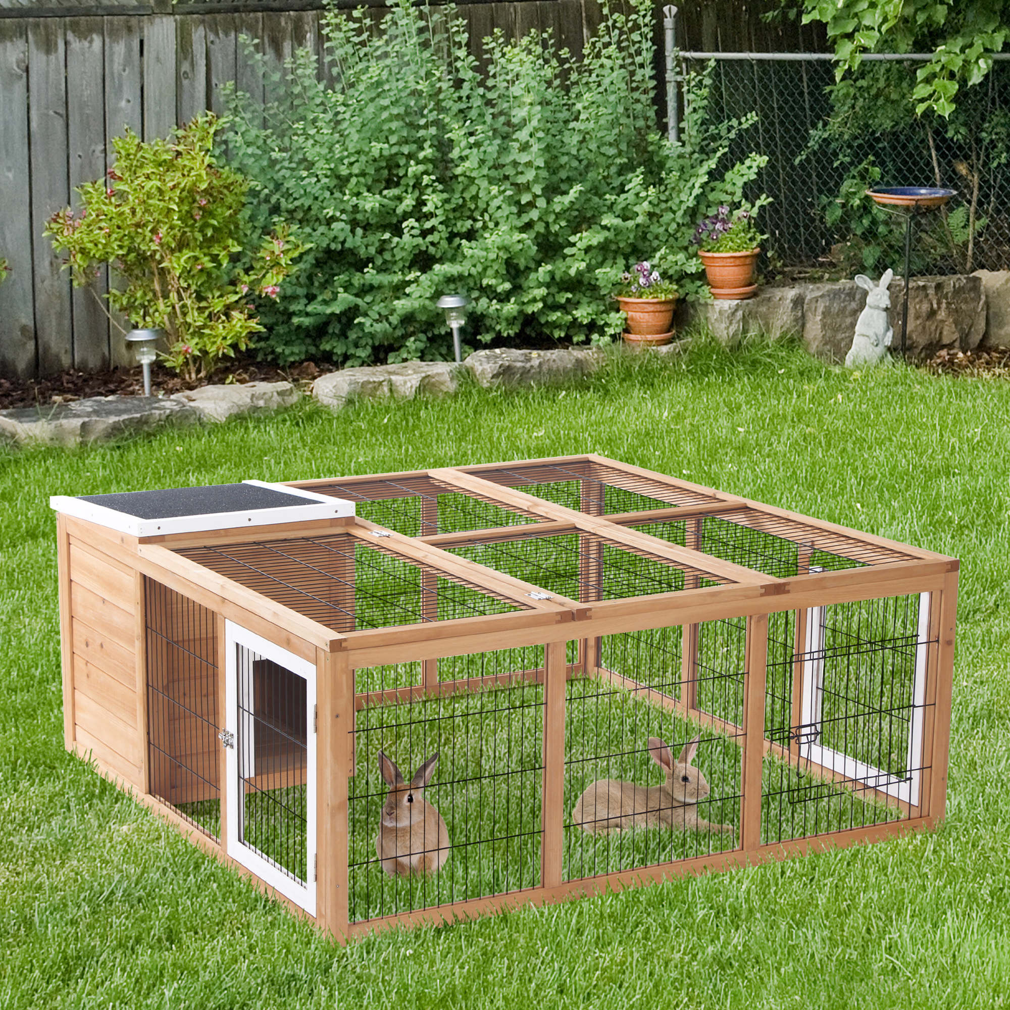 Rabbit Hutch, Waterproof Rabbit House for Small Animals, Natural - Natural Wood - Image 2
