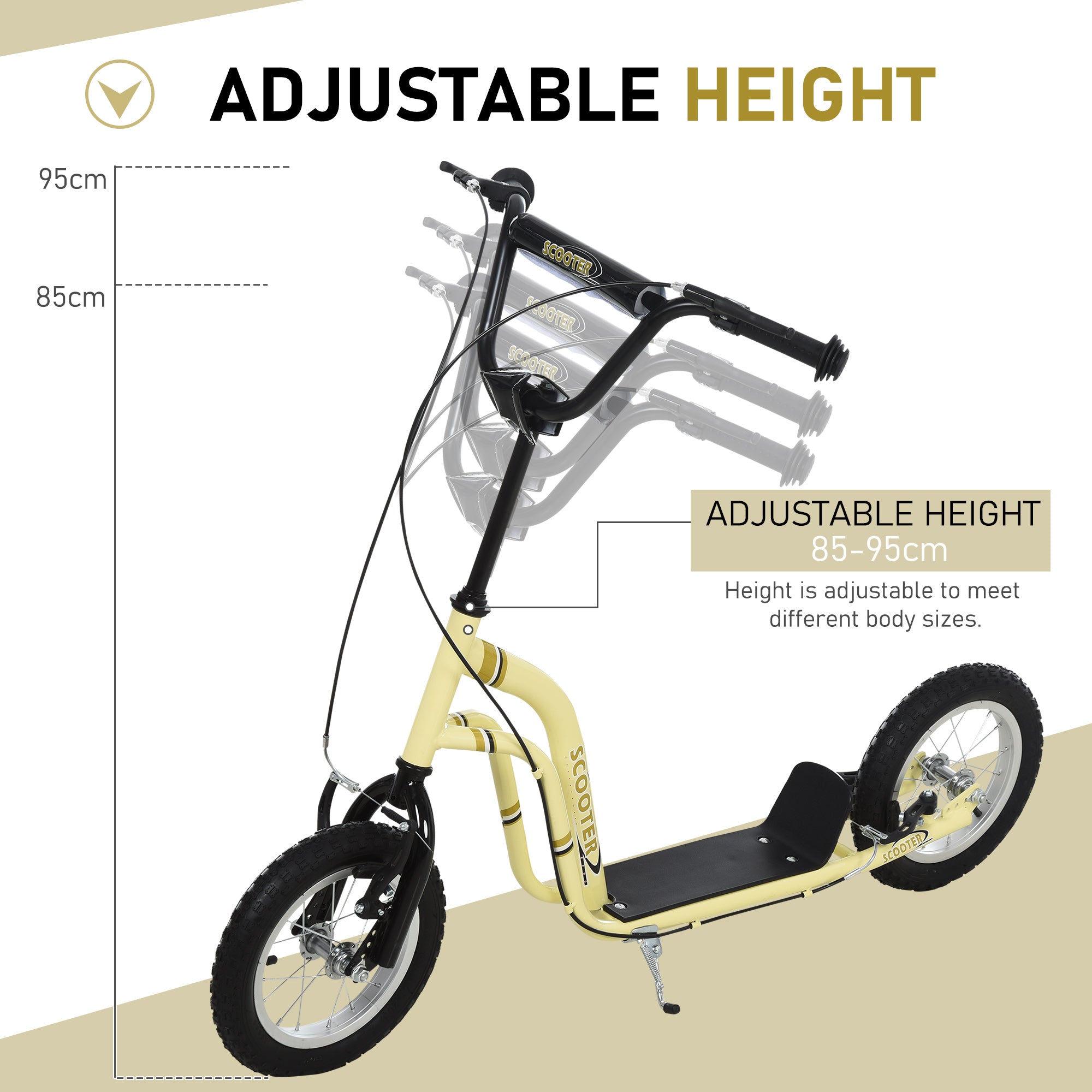 Youth Scooter Front and Rear Caliper Dual Brakes 12-Inch Inflatable Front Wheel Ride On Toy For Age 5+ - Beige
