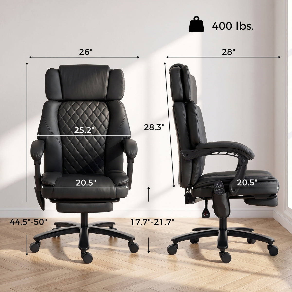 Massage Office Chair with Heat, 400lbs Heavy Duty Desk Chair with Adjustable Headrest, Reclining, Footrest, Black