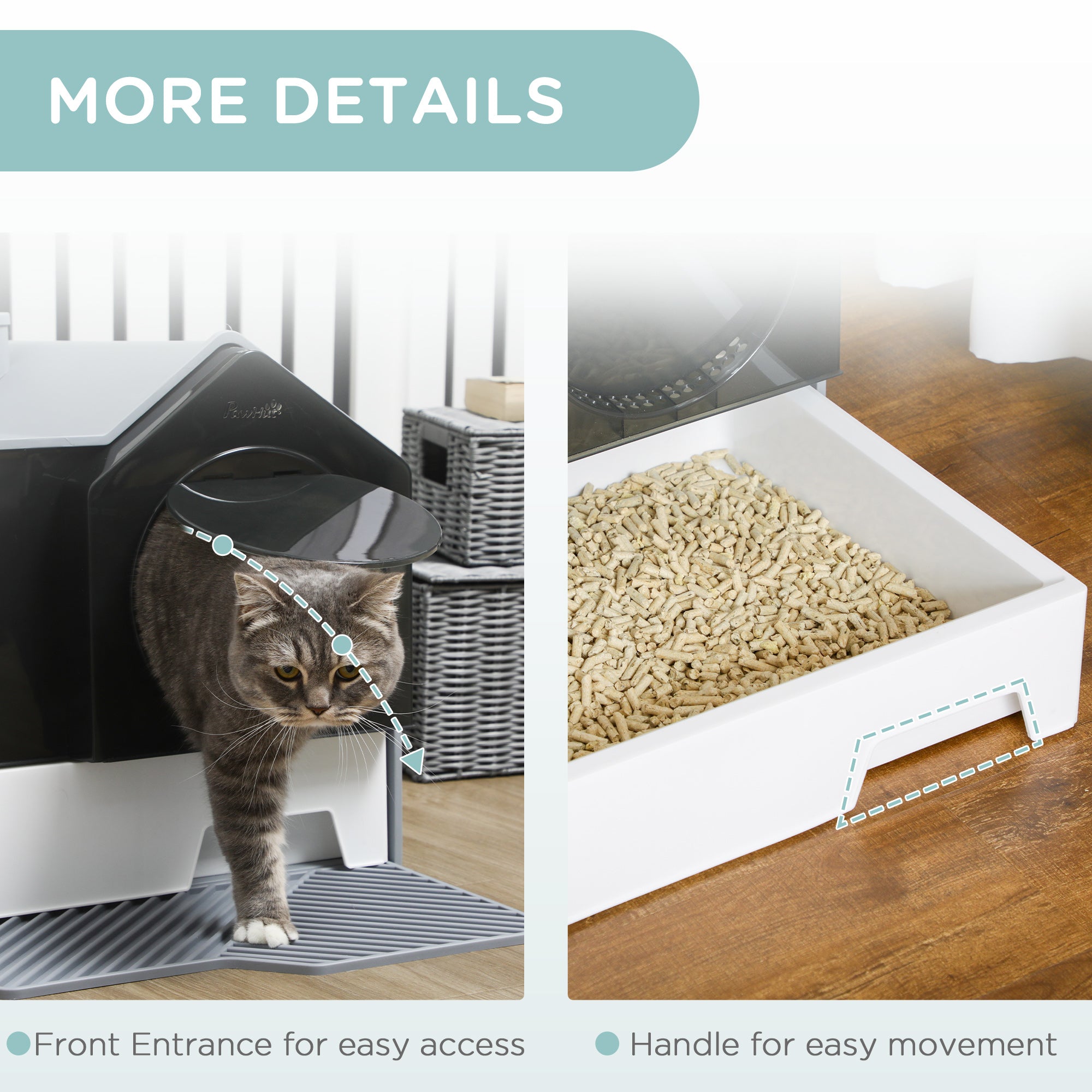 Hooded Cat Litter Box w/ Litter Mat, Litter Particle Catching, Gray - Gray - Image 7
