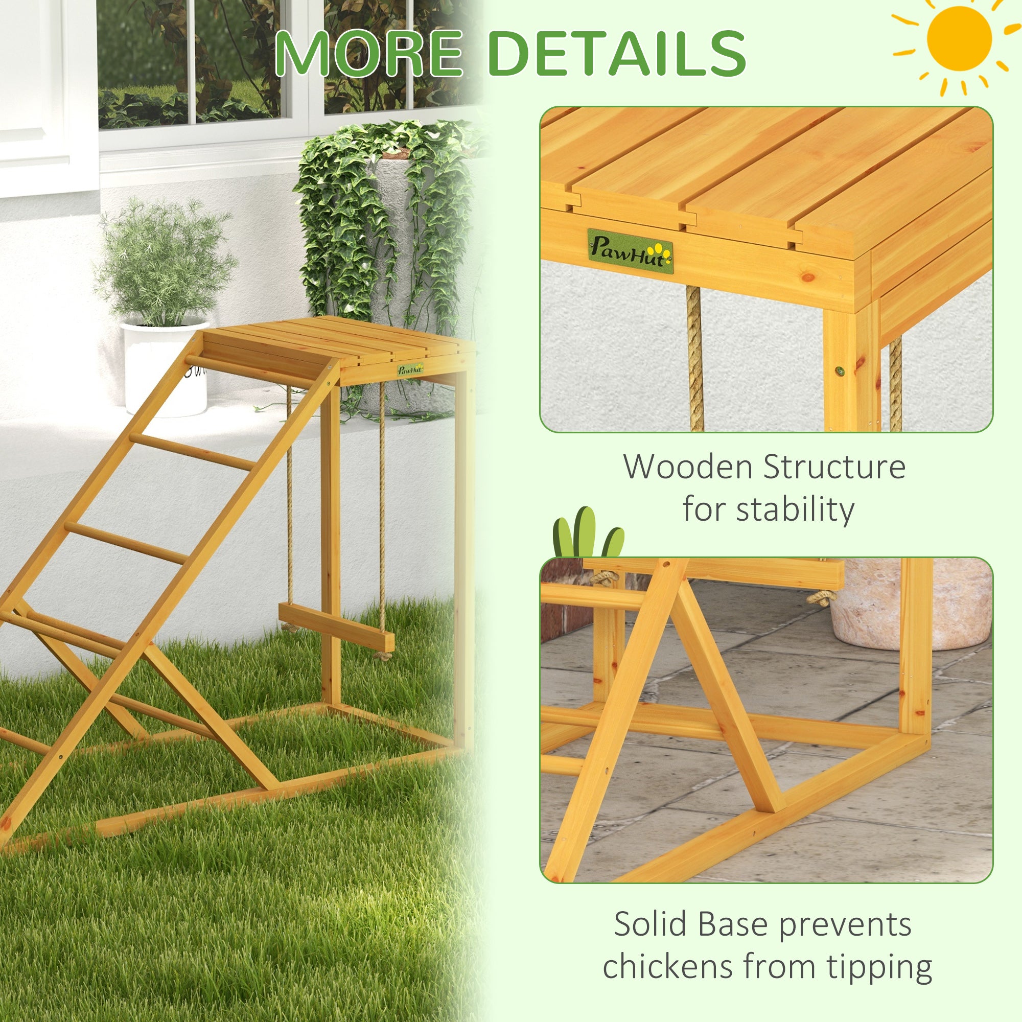 Chicken Activity Play for Healthy & Happy Animals with Chicken Perches & Hen Ladder, Chicken Coop Toy, Yellow - Yellow - Image 6
