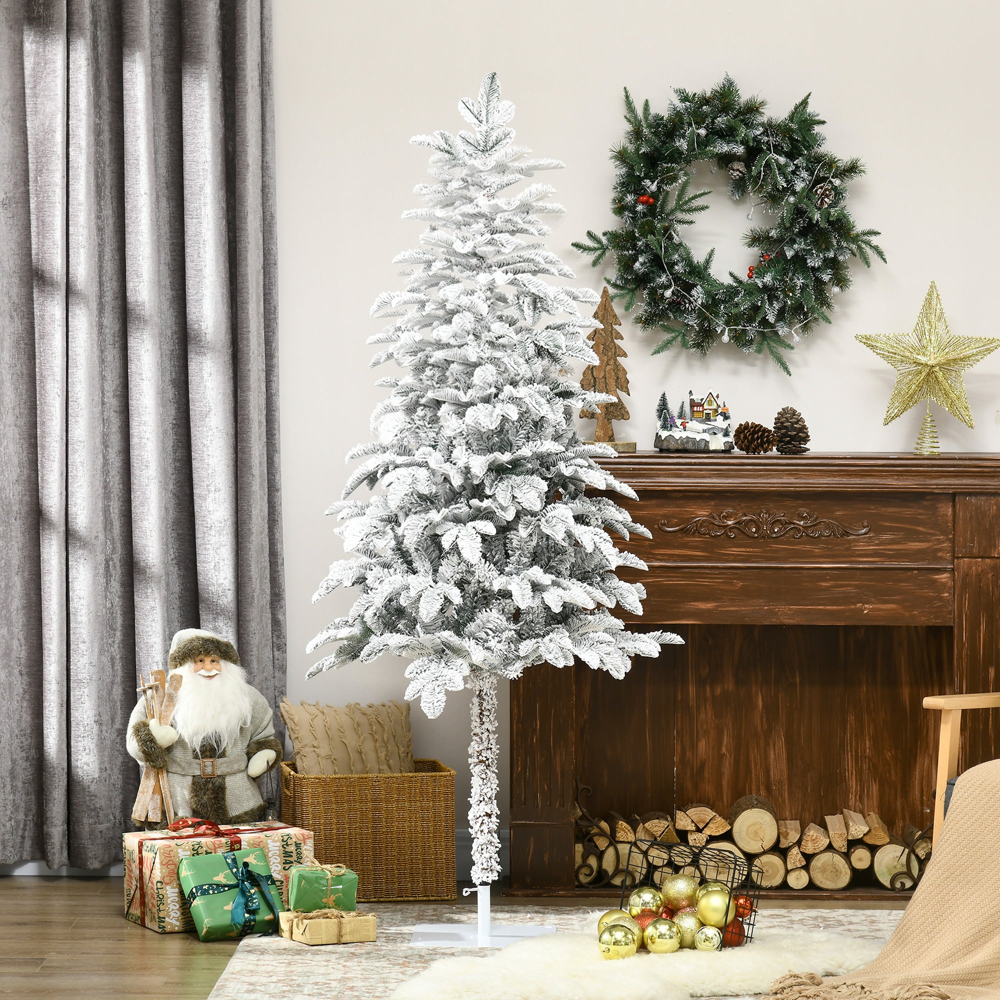 6' Artificial Flocked Christmas Trees, with Snow Frosted Branches, Auto Open, Steel Base