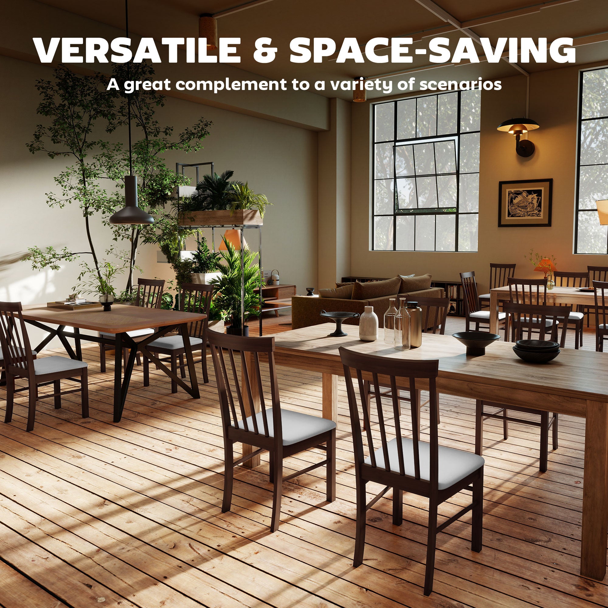 Wooden Dining Chairs Set of 4, Farmhouse Upholstered Kitchen Chairs with Rubber Wood Frame, Dark Brown and Beige