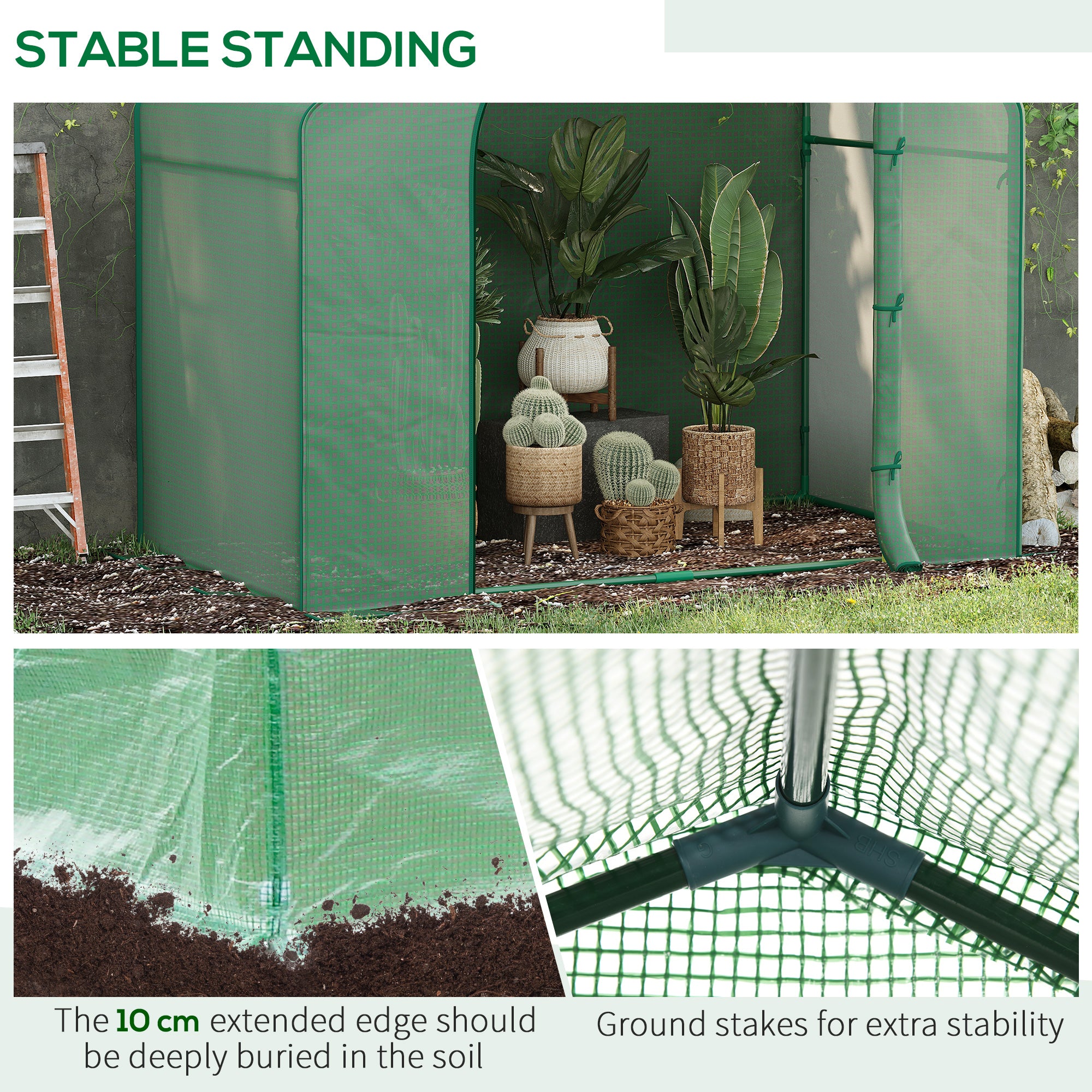 6' x 3' x 5' Portable Walk-in Greenhouse, PE Cover, Steel Frame Garden Hot House, Zipper Door, Top Vent for Flowers, Vegetables, Saplings, Tropical Plants, Green - Green - Image 6