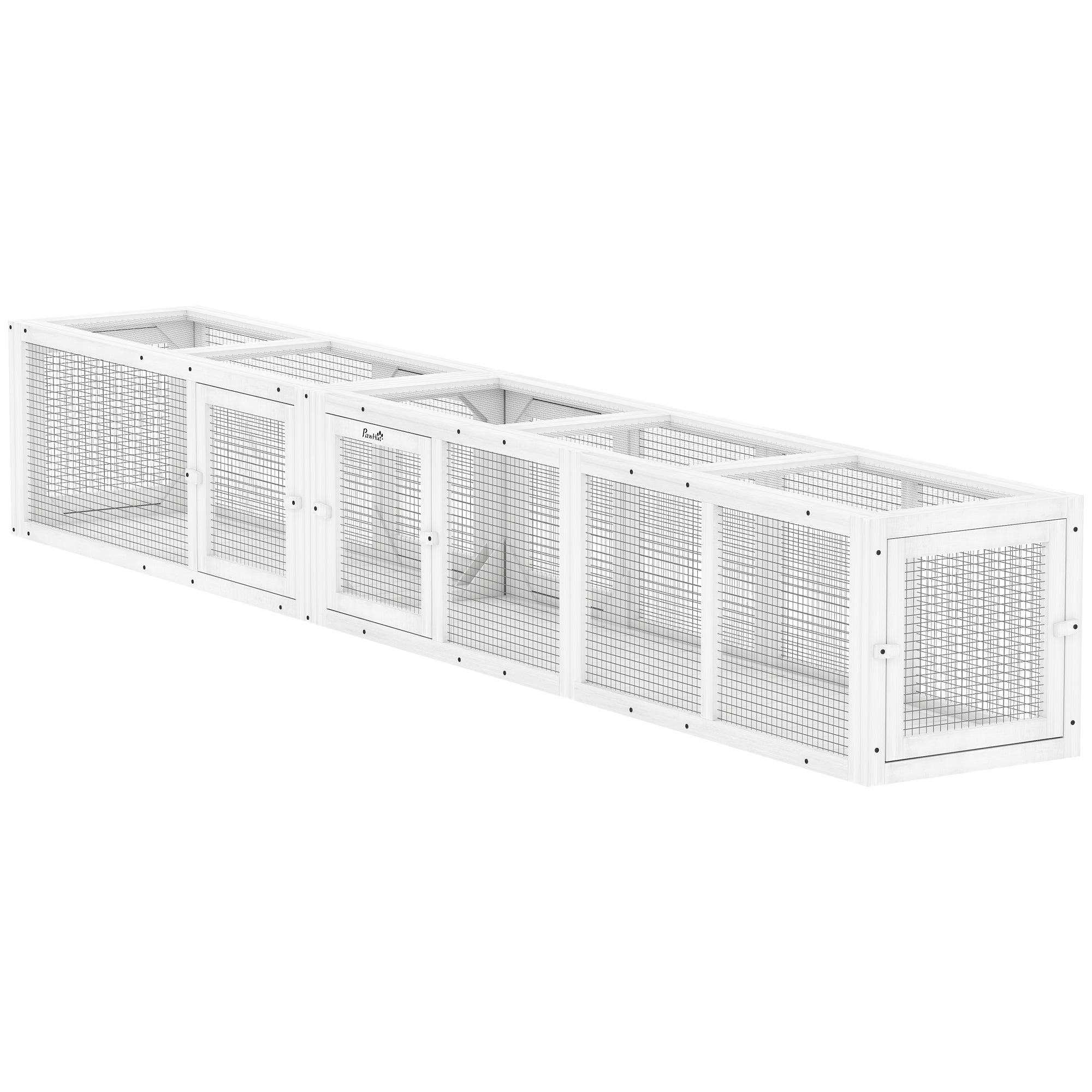 Wooden 98" Cat Tunnel for Outdoor with Combinable Design, 8 Doors, White - White