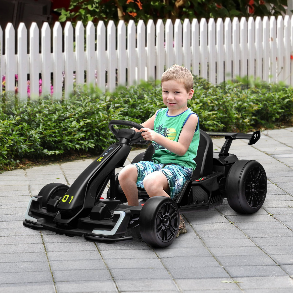 24V 7.5 MPH Electric Go Kart with Adjustable Seat, Slow Start, Black