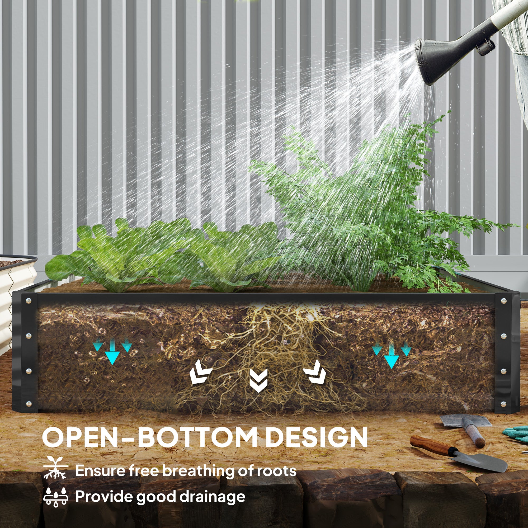 Galvanized Raised Garden Bed, 4' x 4' x 1' Metal Planter Box, for Growing Vegetables, Flowers, Herbs, Succulents, Gray - Gray - Image 6
