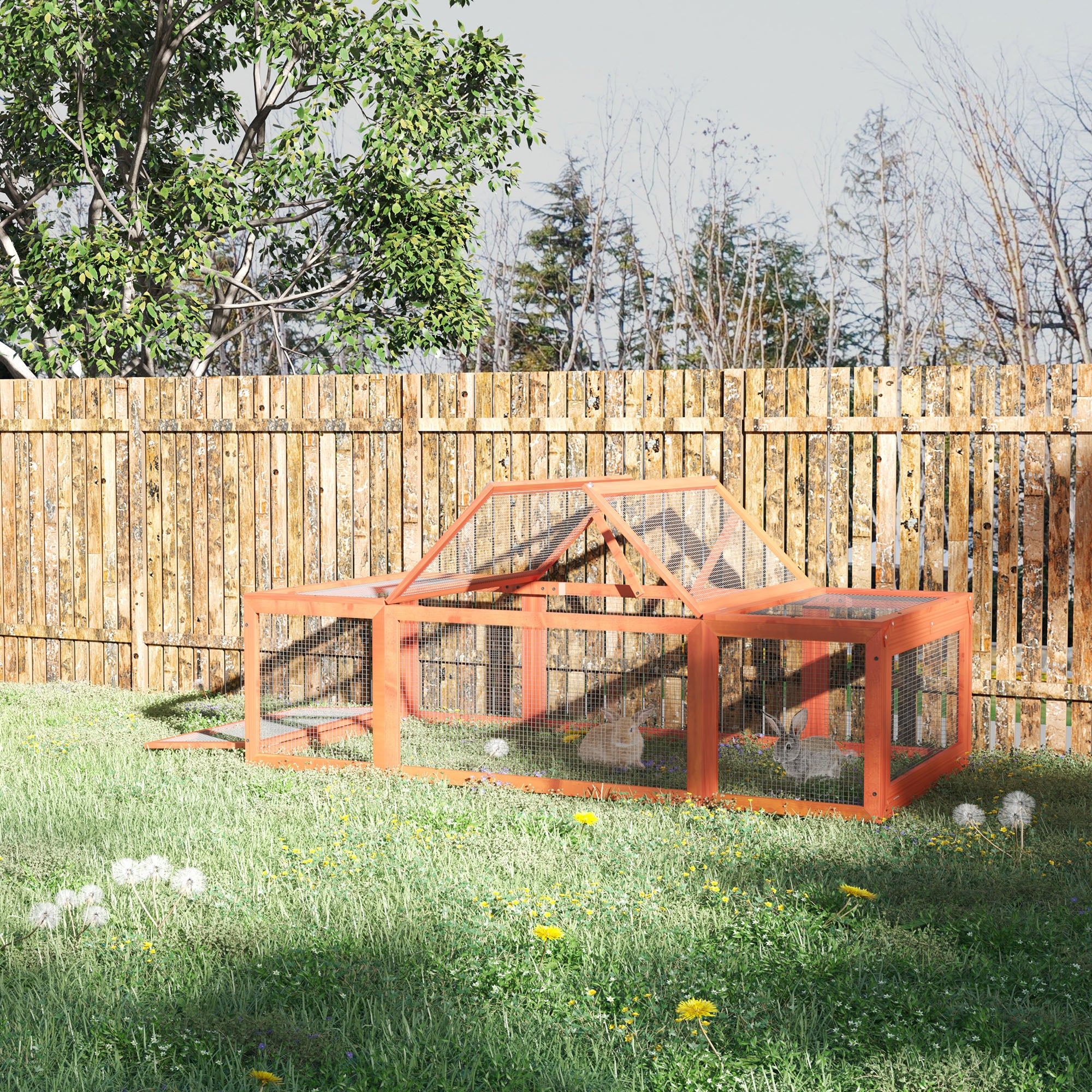 Large Wooden Rabbit Hutch Small Animal Habitat Enclosure Outdoor Run and Lockable Doors - Natural - Natural Wood - Image 2