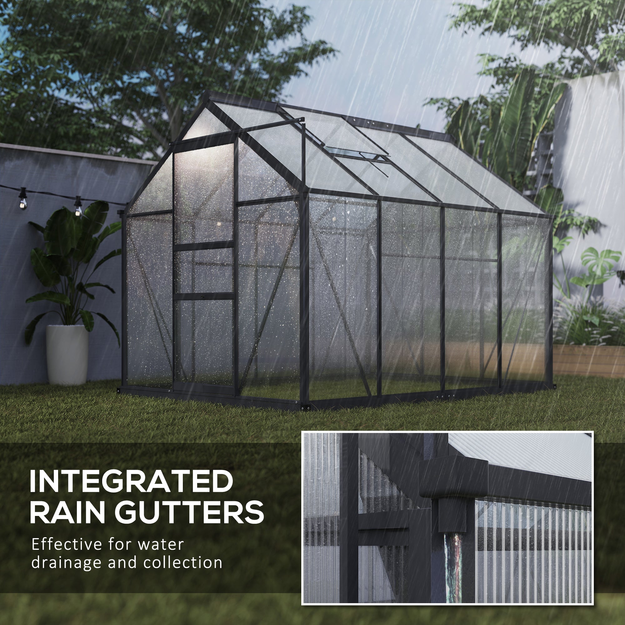 Polycarbonate Greenhouse, Heavy Duty Outdoor Aluminum Walk-in Green House Kit Vent Door, 6.2'x8.3'x6.6' Gray - Gray - Image 7