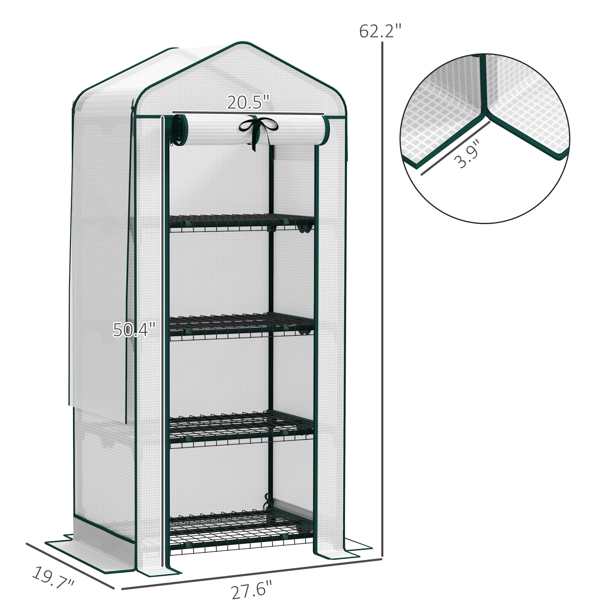 Mini Greenhouse with Screen Roof, 4 Tier Portable Small Greenhouse with High Strength PE Cover, White - White - Image 3