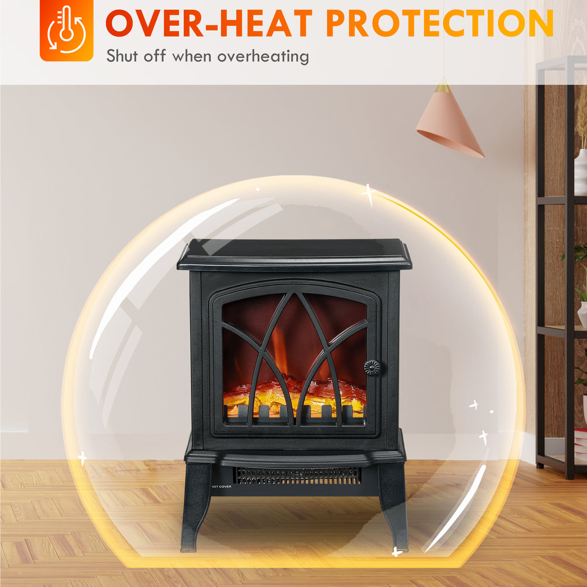 Electric Fireplace Heater, Freestanding Fireplace Stove with Realistic Flames Overheating Protection 750W/1500W, Black