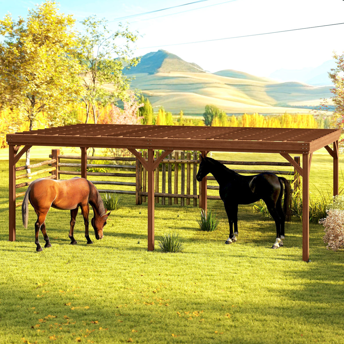 12' x 20' Outdoor Wooden Pergola, Grape Vine Gazebo with Concrete Anchors for Garden, Patio, Backyard, Deck, Brown