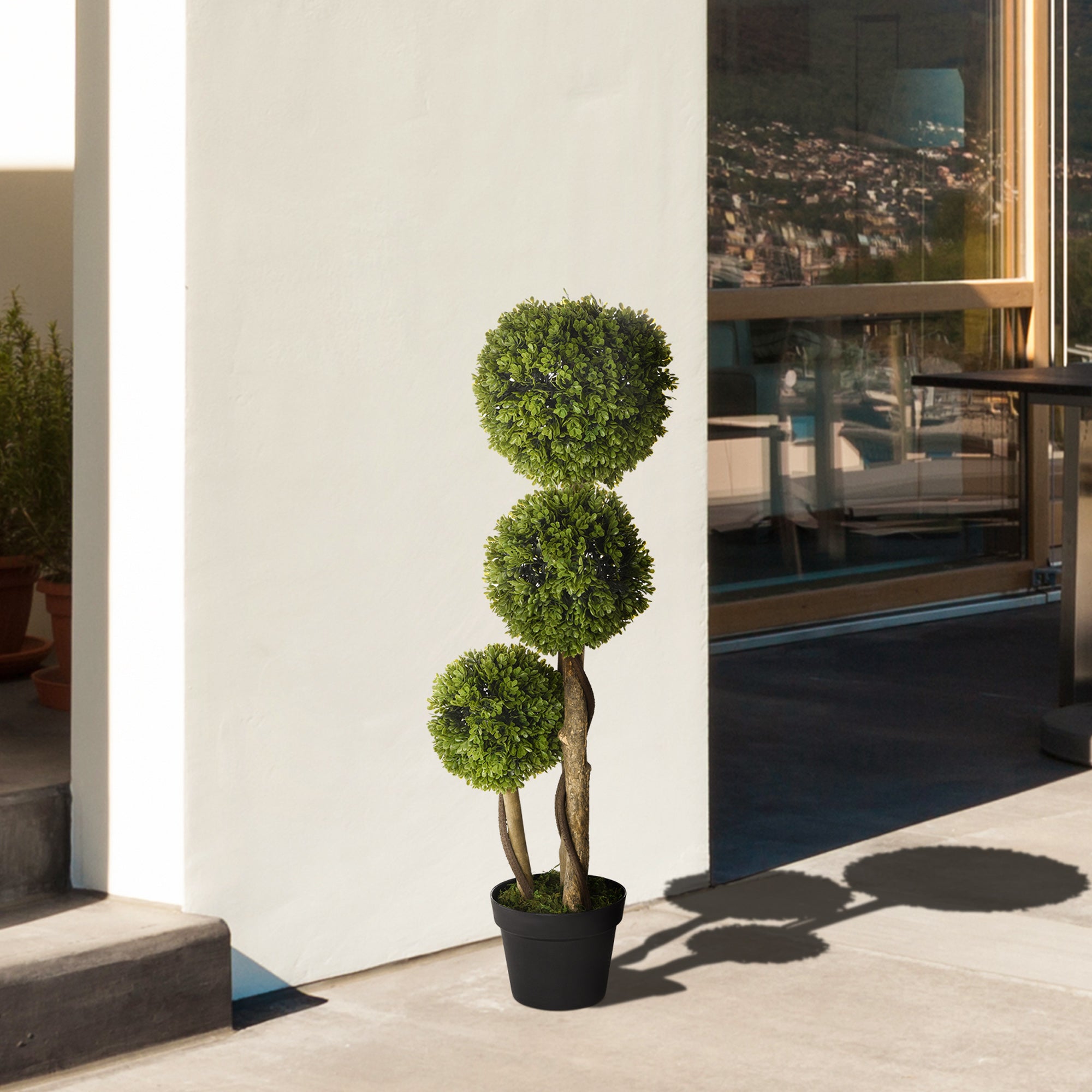 35.5" Artificial Ball Boxwood Topiary Tree Fake Plant in Pot for Indoor Outdoor Living Room Decoration Light Green