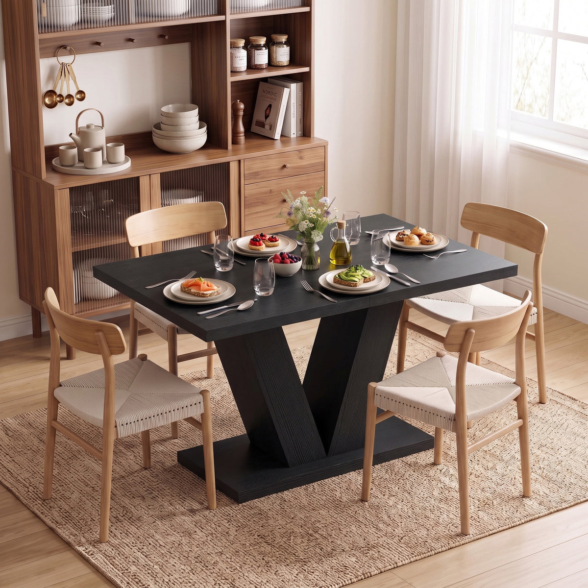 Modern Dining Table for 4 People, 47.2" Kitchen Table for Dining Room and Living Room, Rectangular, Black Wood Grain